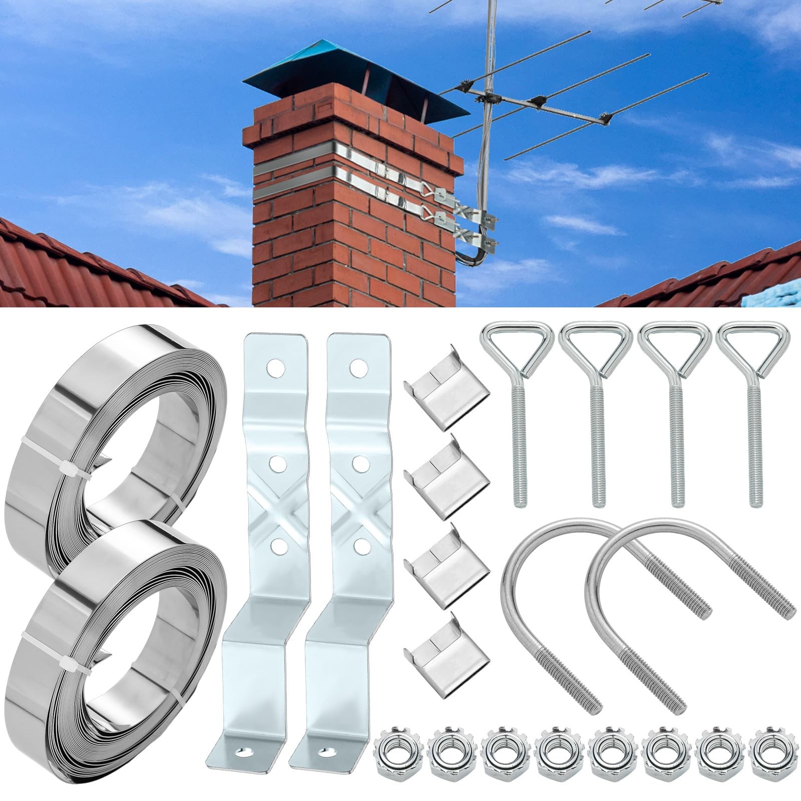 Z-Type Chimney Antenna Mounts Kits with 12 ft Adjustable Heavy Duty Galvanized S