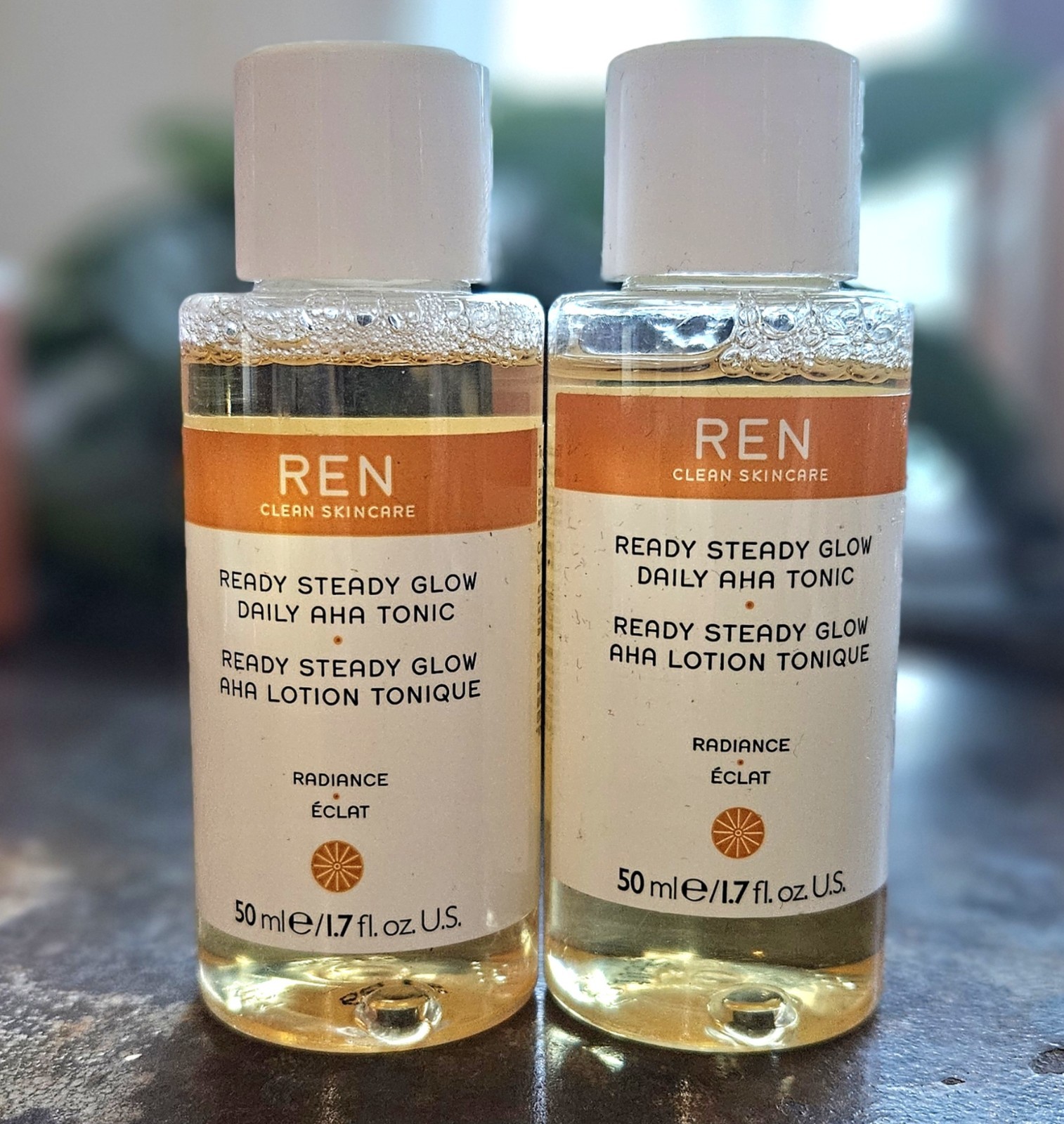 2 bottles REN Ready Steady Glow Daily AHA Tonic 1.7oz/50ml ea.  DISCONTINUED!