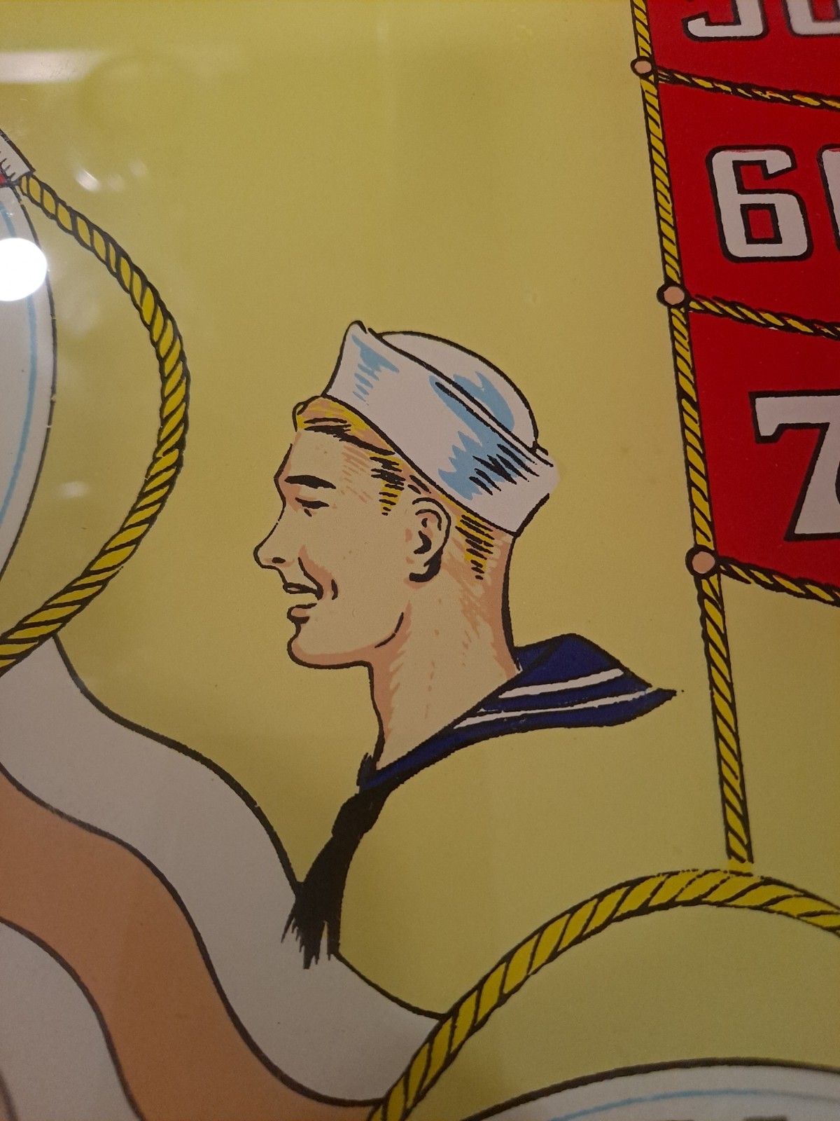 GOTTLIEB,S, ON DECK, Original Pinball Machine BACK GLASS, 1964