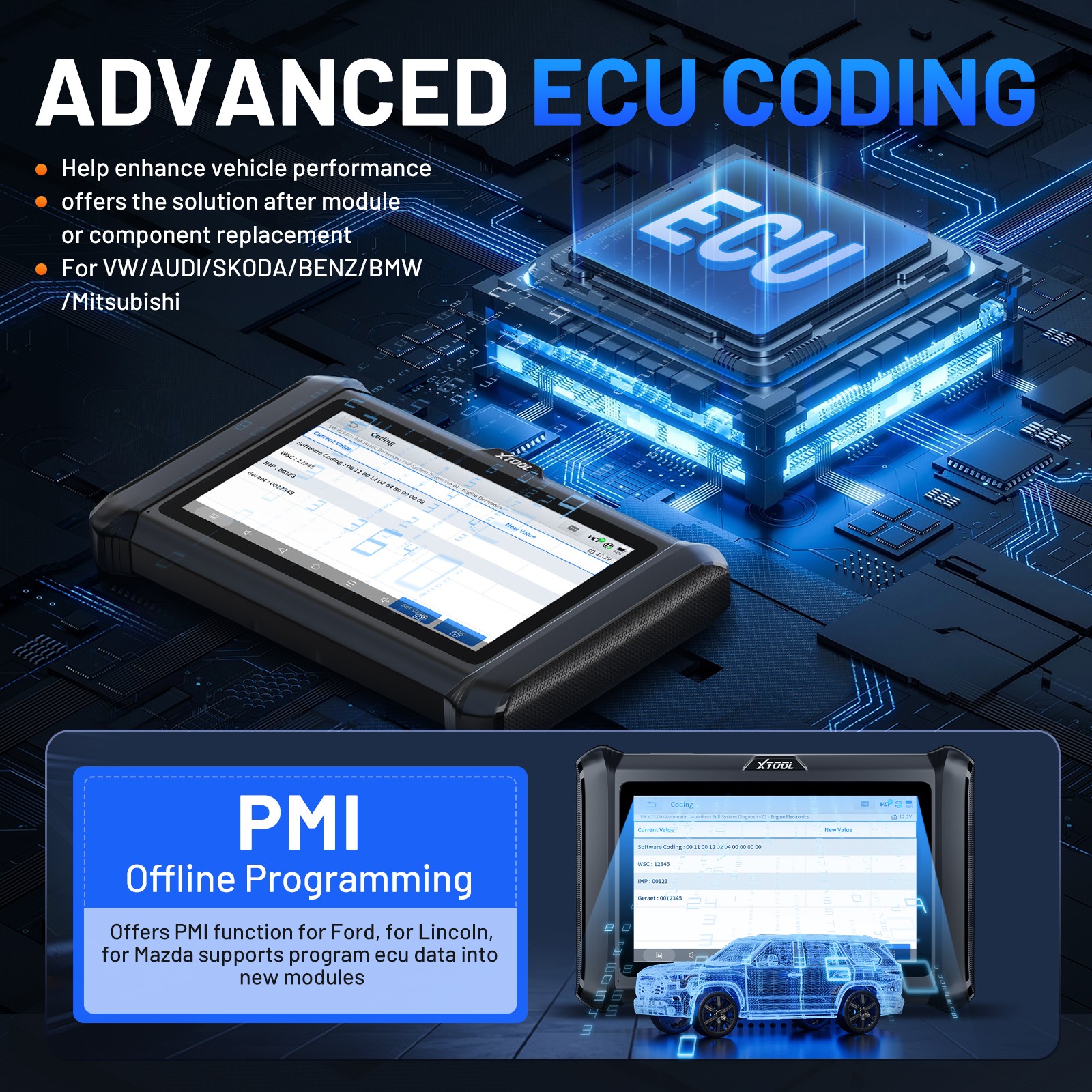 2026 XTOOL D7W Wireless OBD2 Scanner Bidirectional Diagnostic Tool ECU Coding