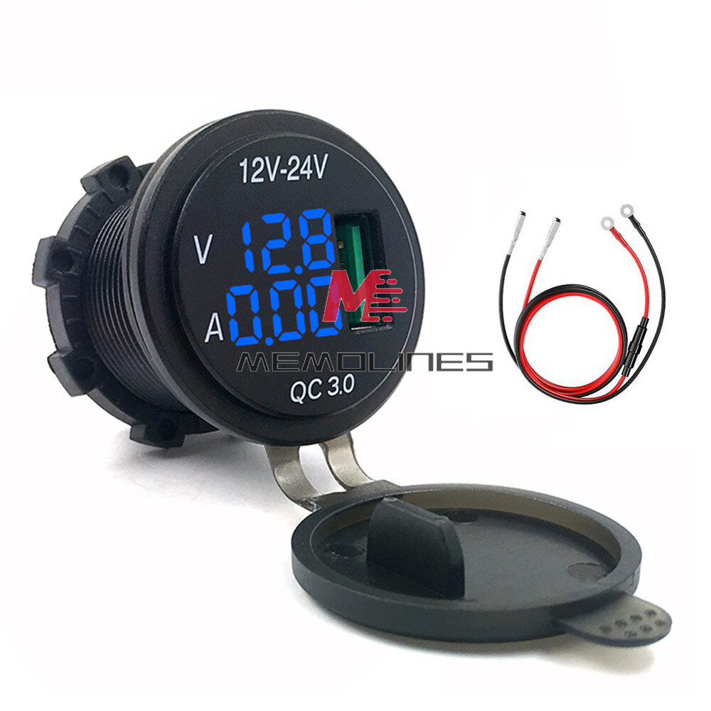 DC12V-24V QC 3.0 Motorcycle LED Light Panel Digital Voltmeter Display Monitoring