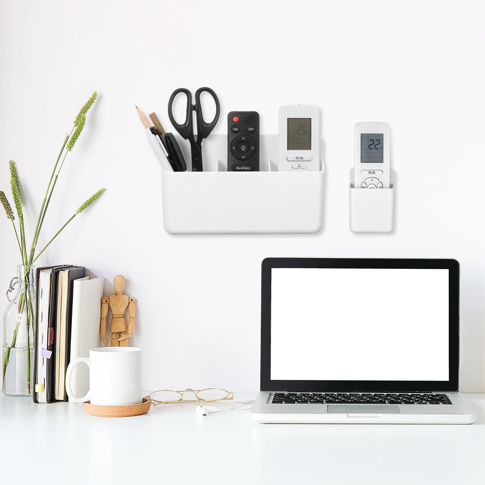 8 PCS Universal Remote Control Holder Wall Mount Stick On Organizer White