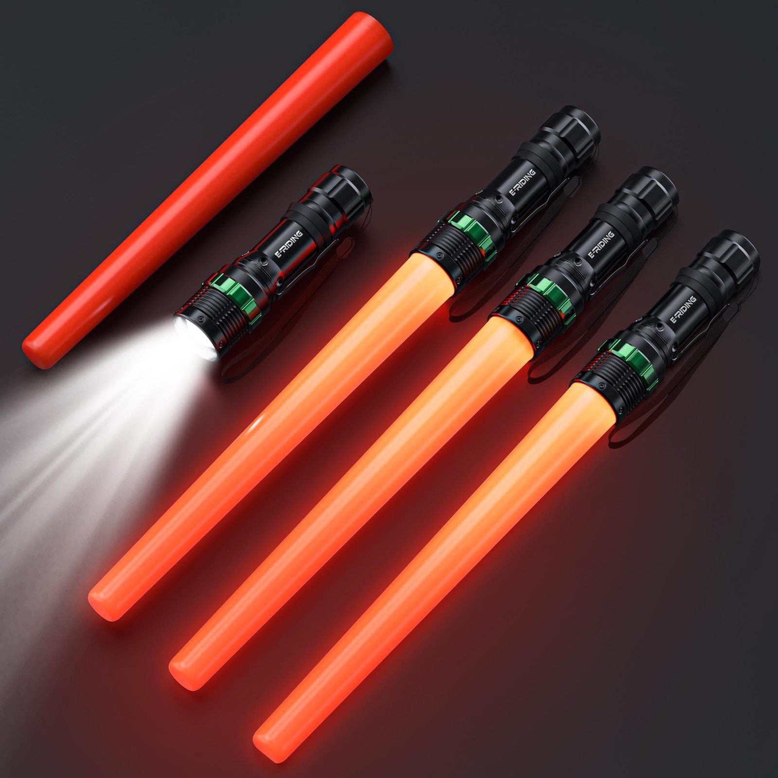 4 Pack Traffic Wand 16 Inch Led Traffic Flashlight Orange Safety Signal Baton Wi