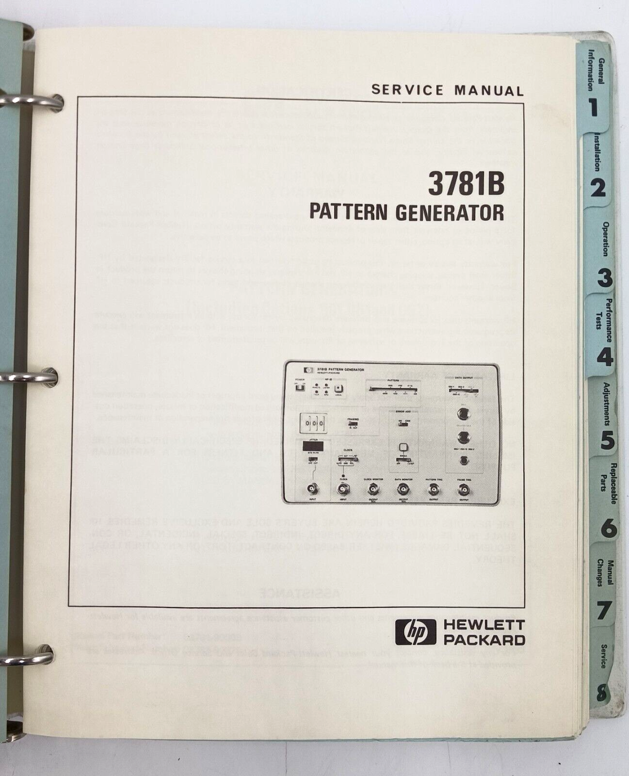 Hewlett Packard Service Manual 3762A Data Generator
