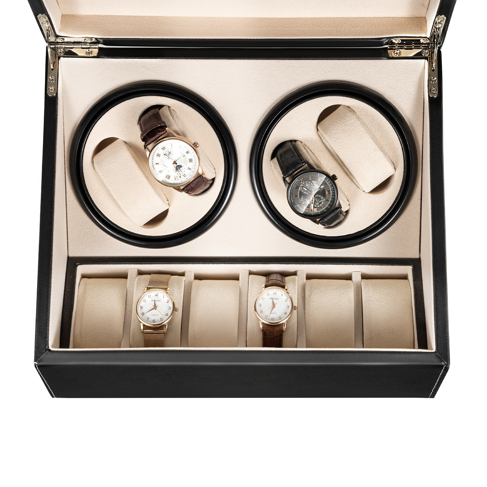 PU 4+6 Automatic Rotation Watch Winder Display Case Wooden Storage Box New