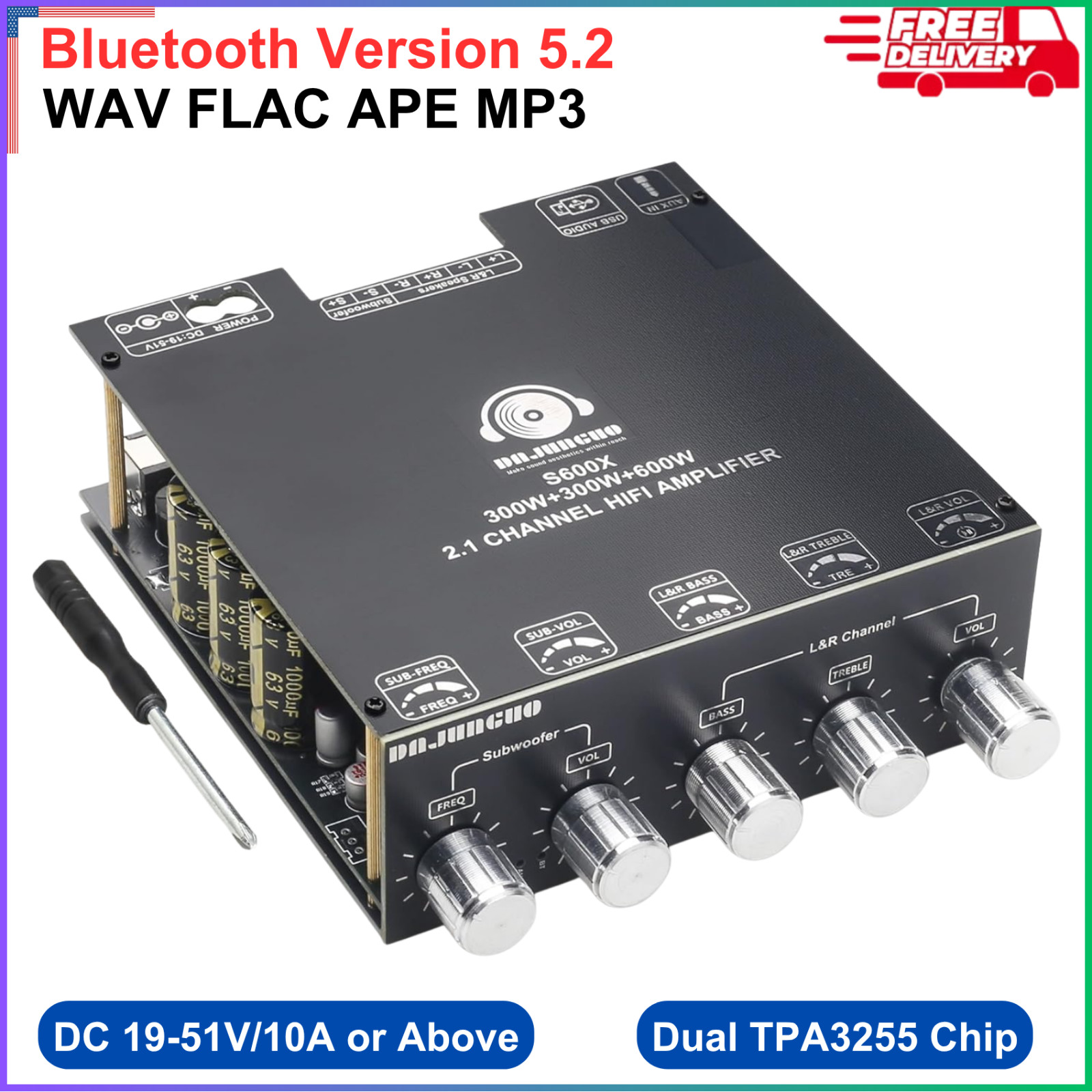 S600X 2.1 Channel Amplifier Board 300W+300W+600W Power Output TPA3255 Chip Black