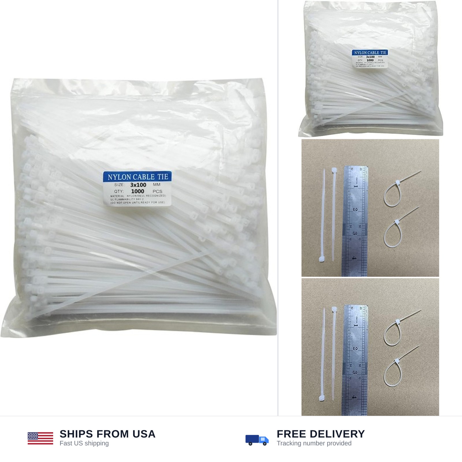 1000 pcs 4 inch Cable Zip Ties Heavy Duty, Premium Plastic Wire Ties with 18 ...
