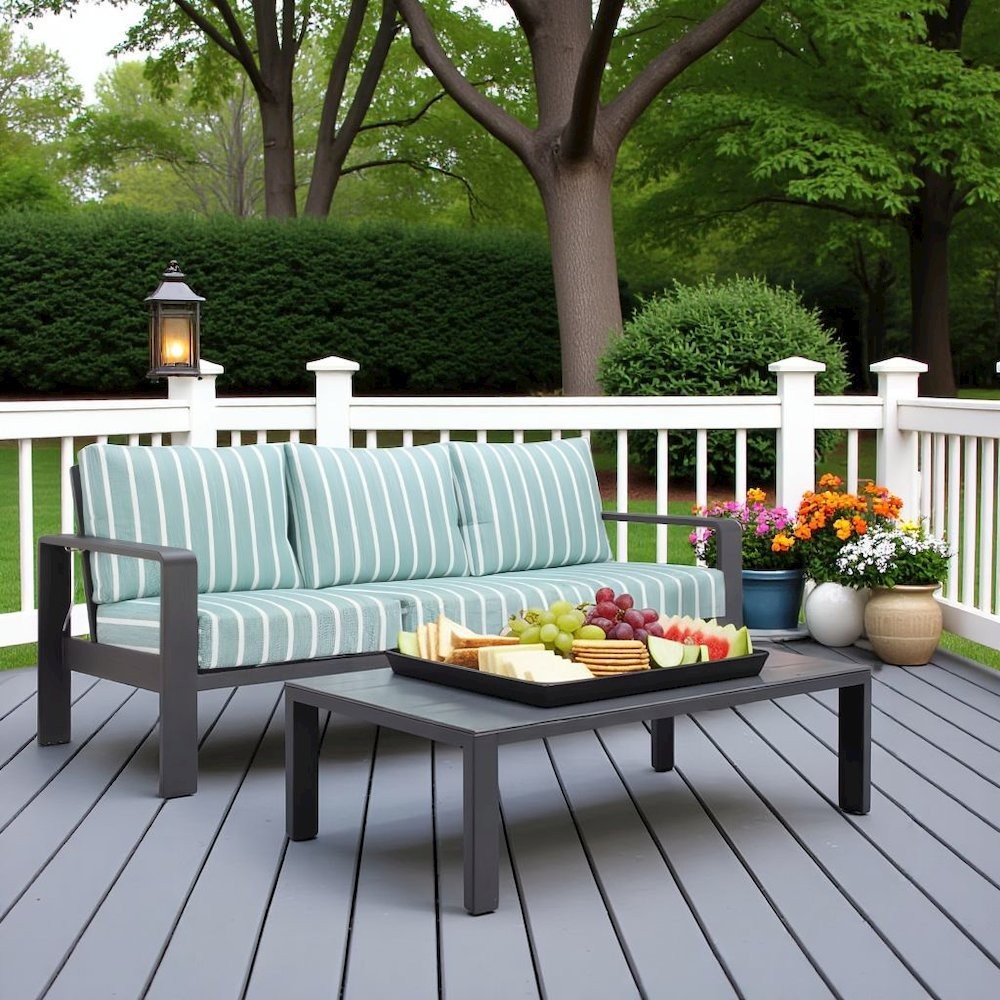 Green Outdoor Sofa With Cushions, Patio Couch for Three With Aluminum Frame