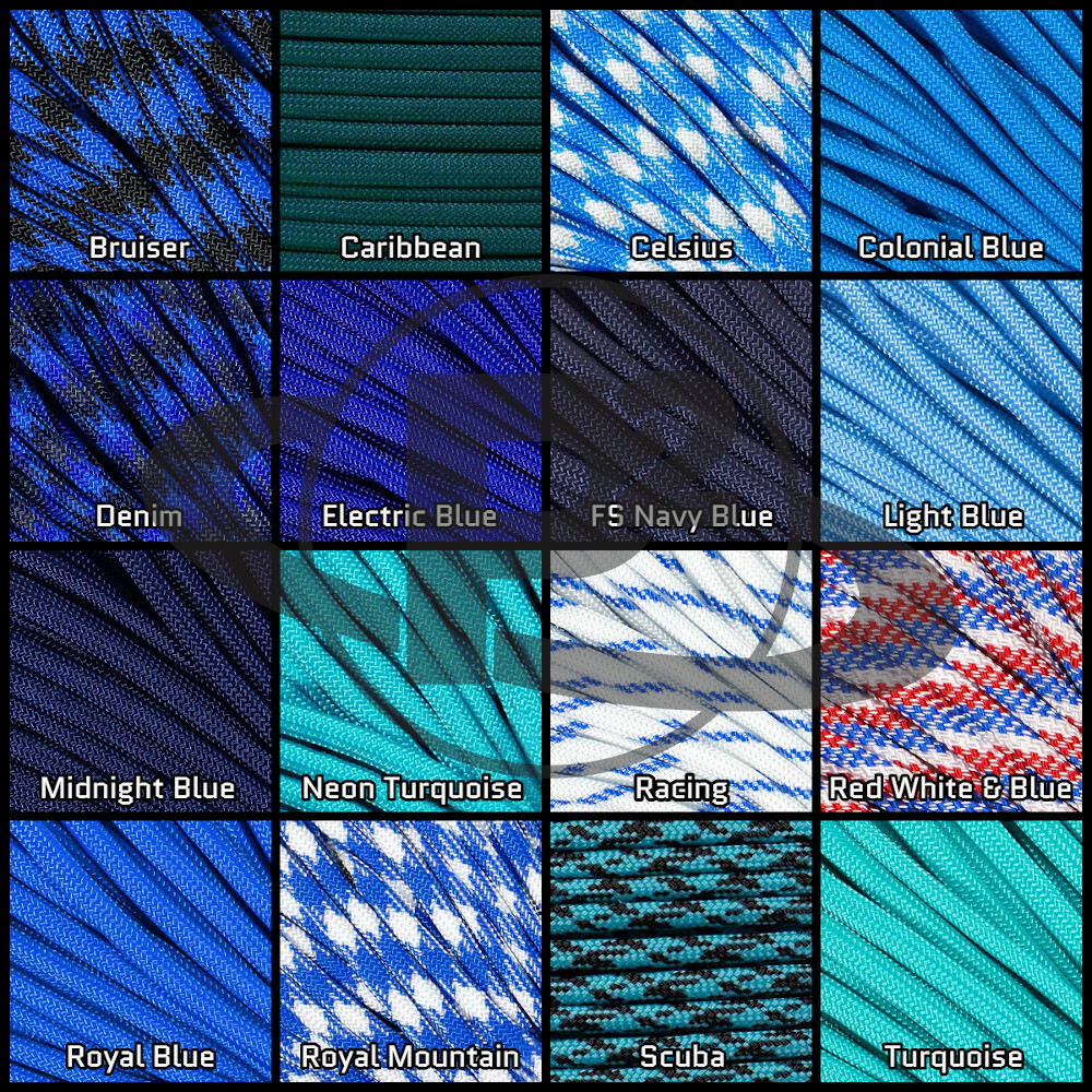 550lb Parachute Rope Paracord - Shades of Blue - Multi Lengths - Made in the USA