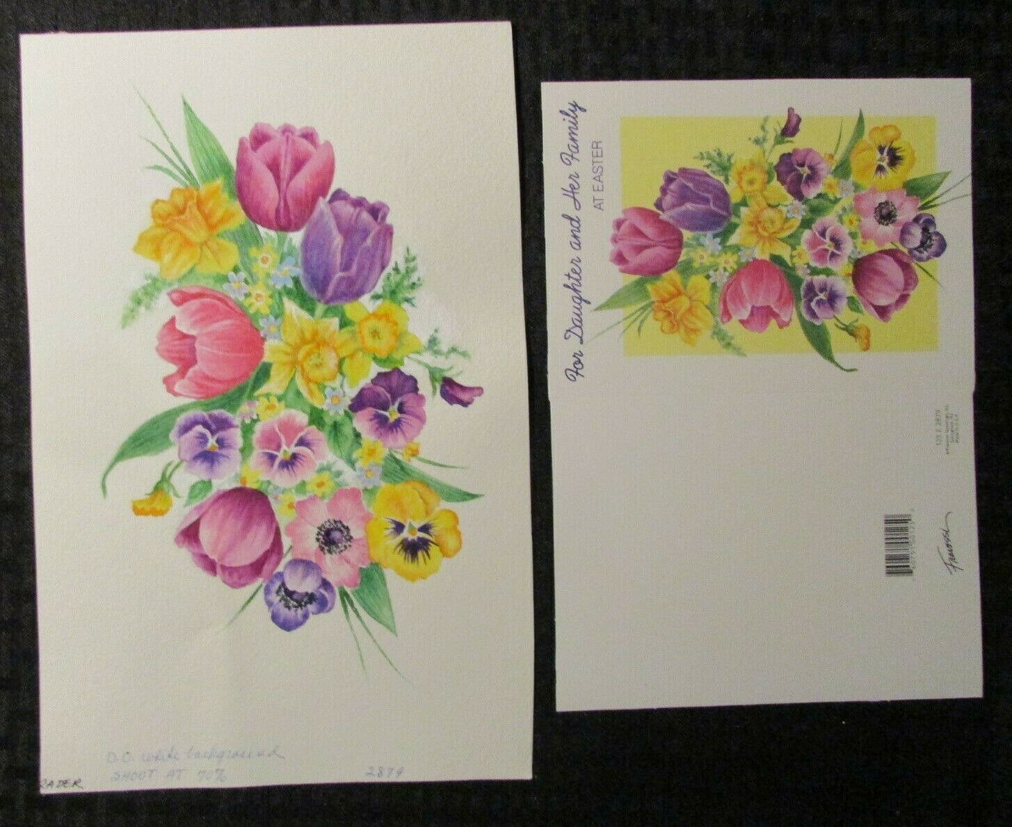 EASTER Pink Purple & Yellow Flowers 8x12" Greeting Card Art #2879 w/ 4 Cards