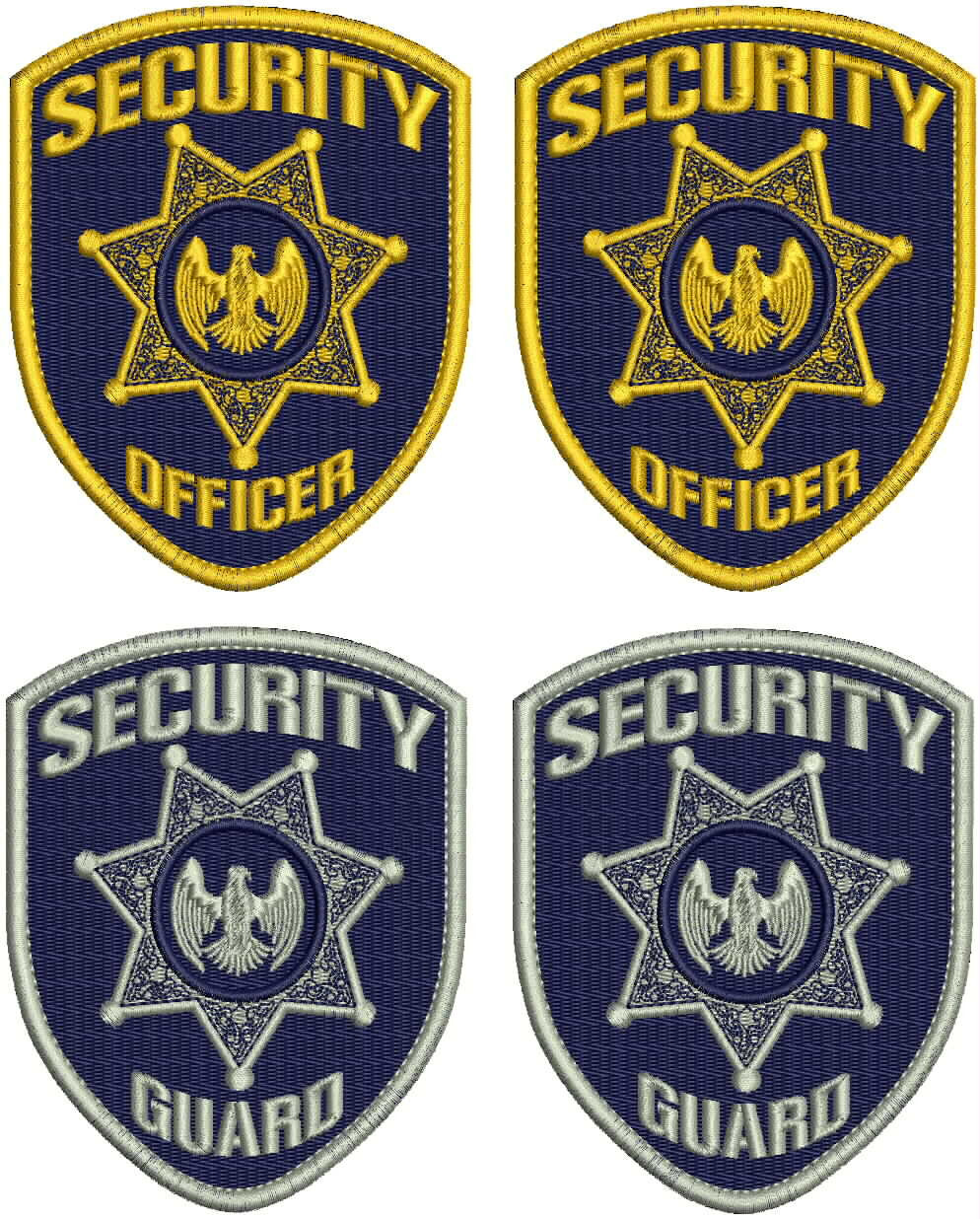 Security Officer 4 Emb Patches 3.75x4.5 Velcr@ On back Gold/ silver On navy blue