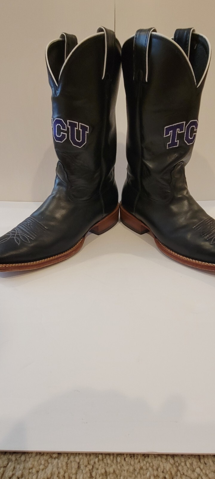 Nocona 8.5D Black Square Toe TCU College Boots