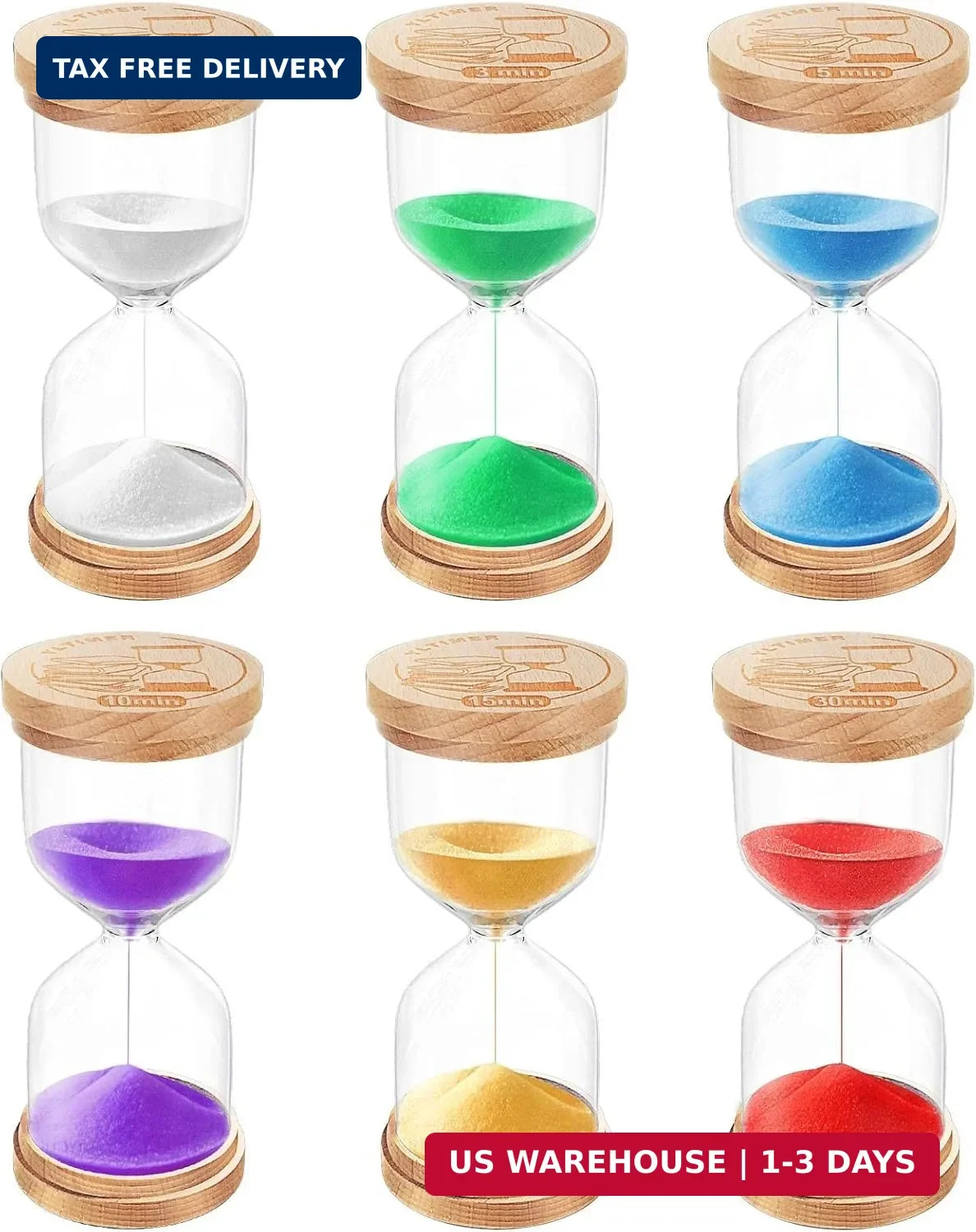 Hourglass Sand Timer Set: 1/3/5/10/15/30 Minutes Wooden Sand Clock for Kids | Co