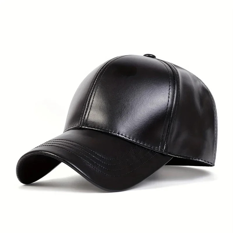 Unisex Solid Color PU Leather Baseball Caps Adjustable Casual Hats Spring and
