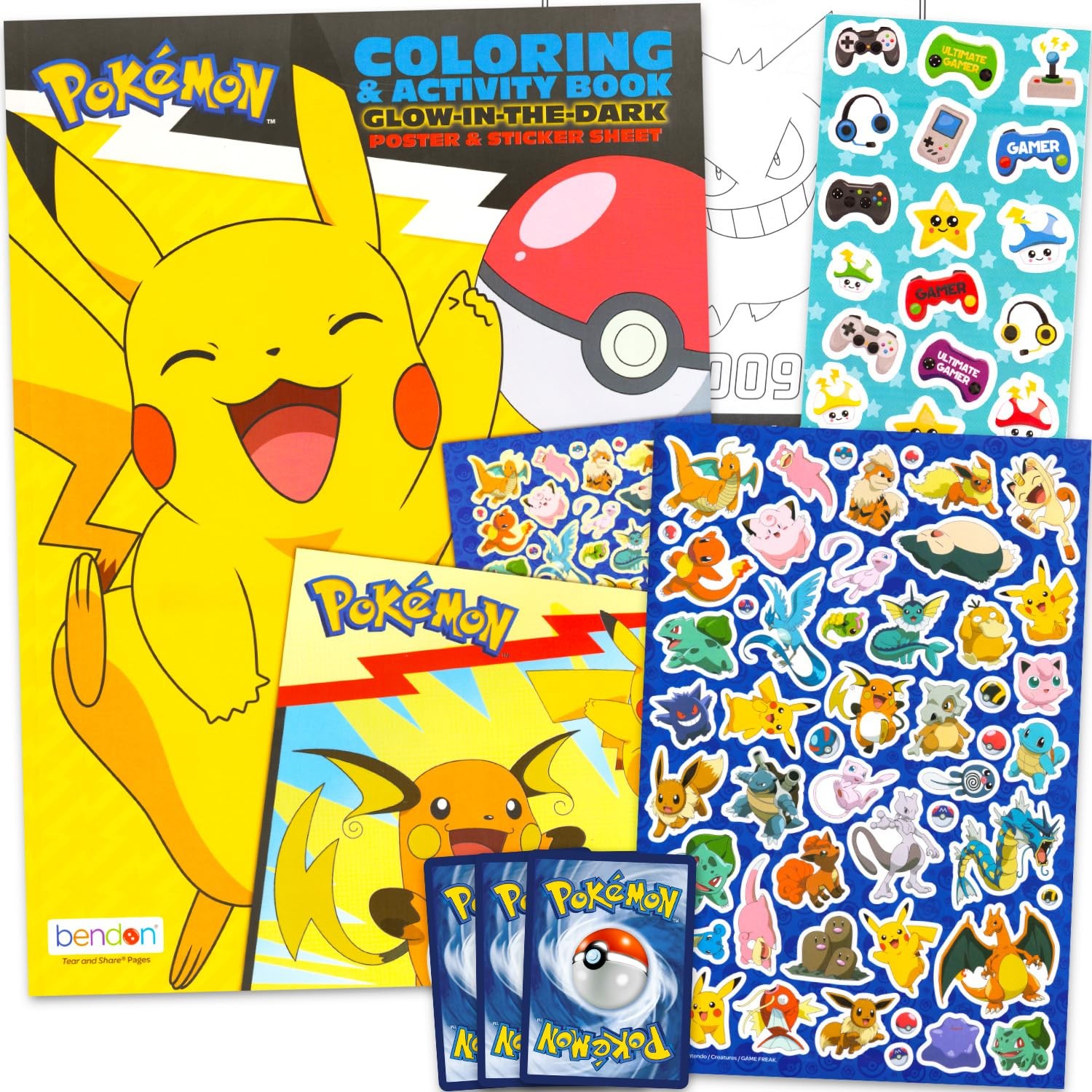 Pokemon Coloring Set with Glow in The Dark Posters, Stickers - Bundle with Pikac