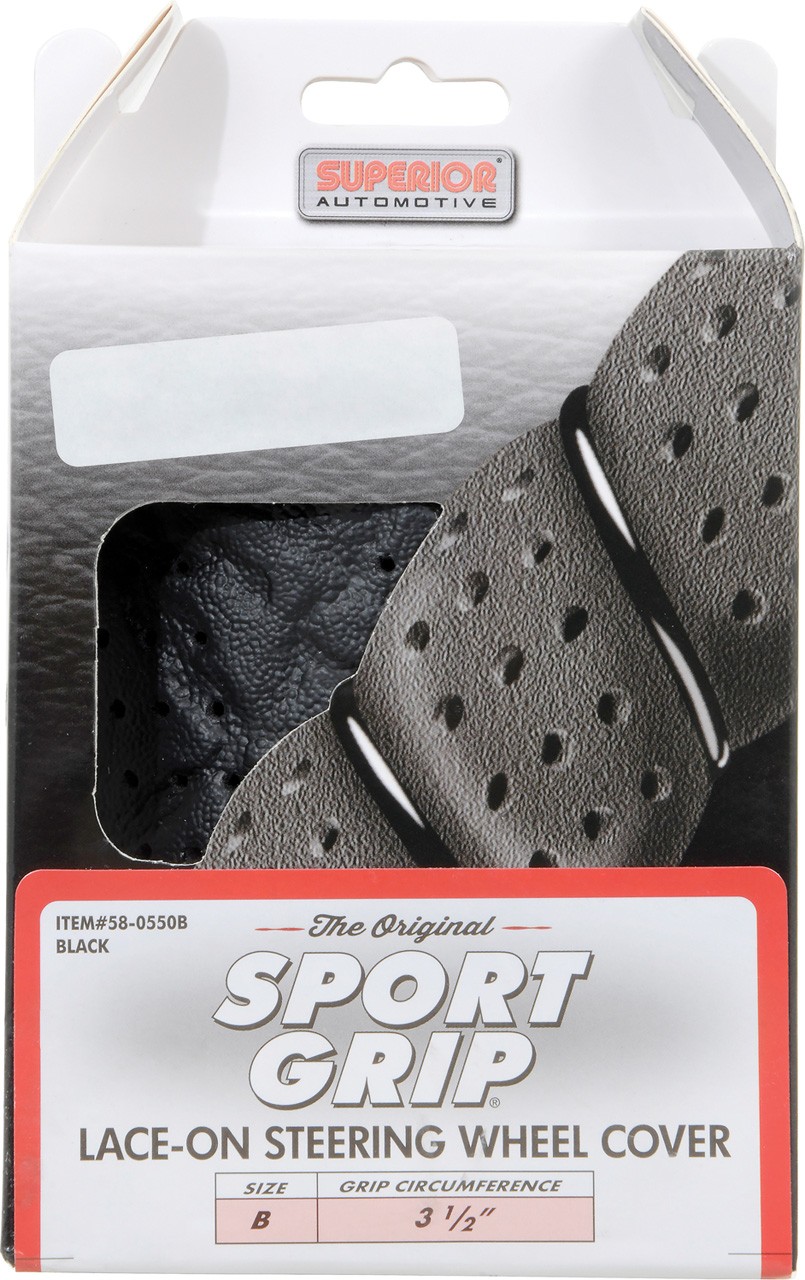 Black Super Sport Grip Steering Wheel Cover; For Grip Width 3-1/2" to 3-3/8";