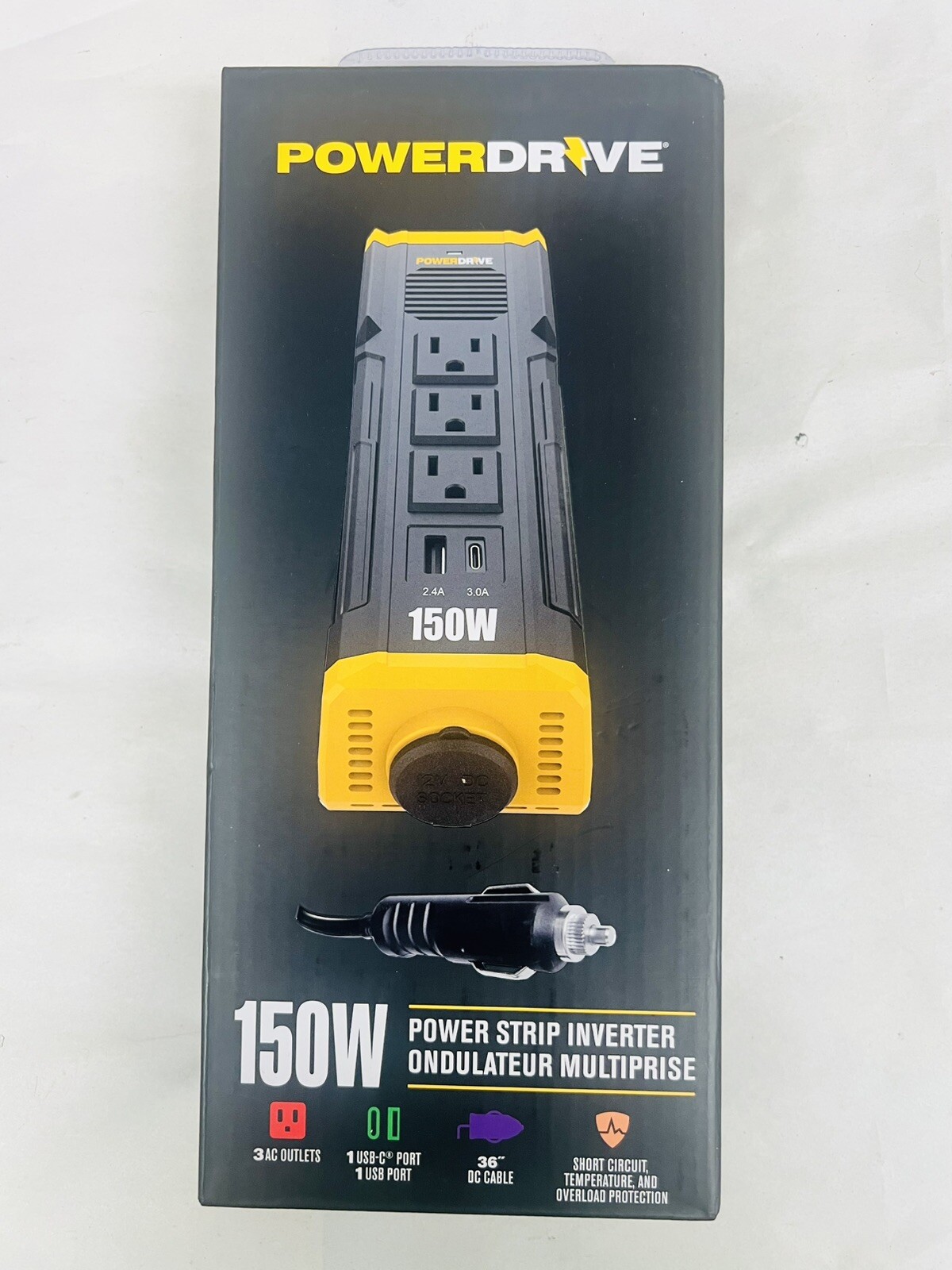 PowerDrive 150 Watt Power Strip Inverter~3 AC & 2 USB Ports~ PWD150S~ NEW!
