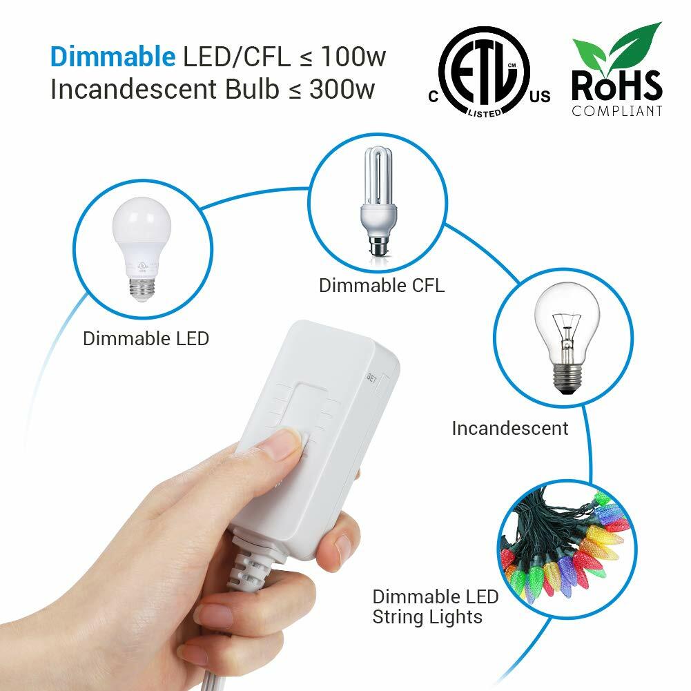 DEWENWILS Slide Dimmer Switch with Adjustable Range, Anti-Flicker, 5ft Cord,