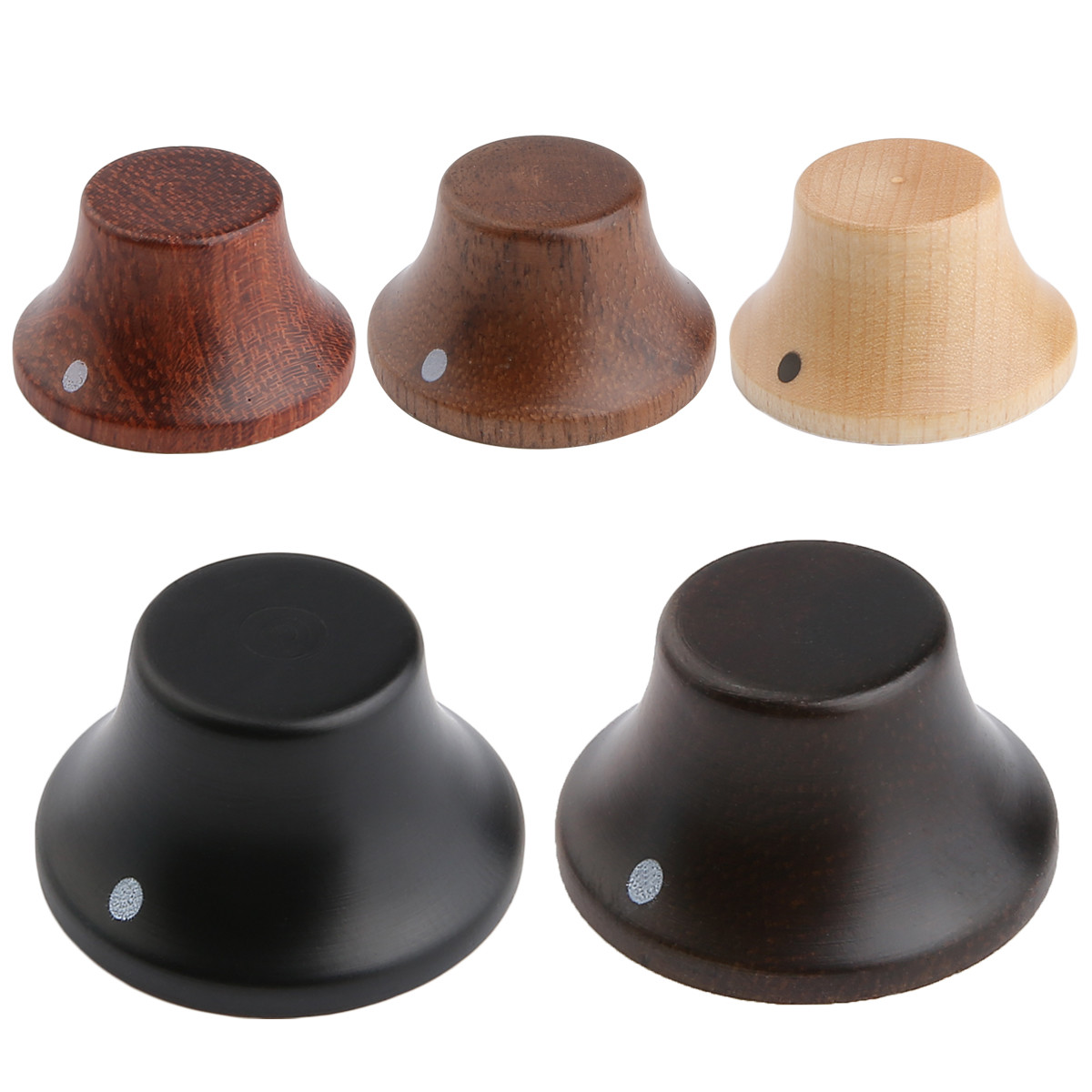 2pcs Ebony Wood Knobs LP ST Bell Knobs Guitar Bass Top Hat w/ Indicator Dot