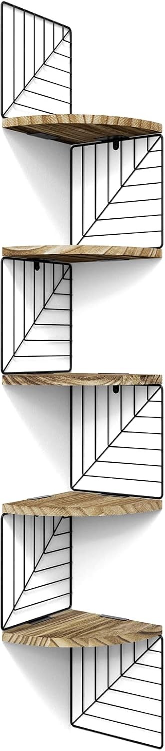 Corner Shelf Wall Mount of 5 Tier Rustic Wood Floating Shelves Wall Shelves