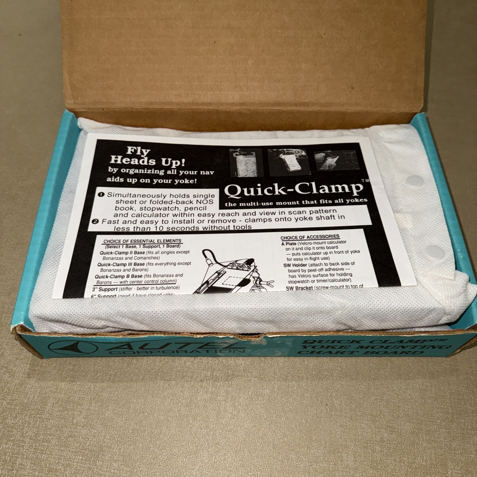 Autel Quick Clamp Yoke Mounting Chart Board - Aviation Pilot Gear - OPEN BOX