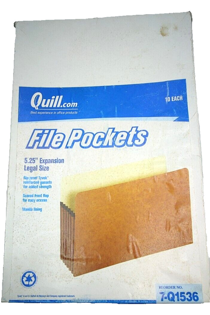 Box of 10 Quill 5.25" Expansion Legal Size Reinforced File Pockets Brown