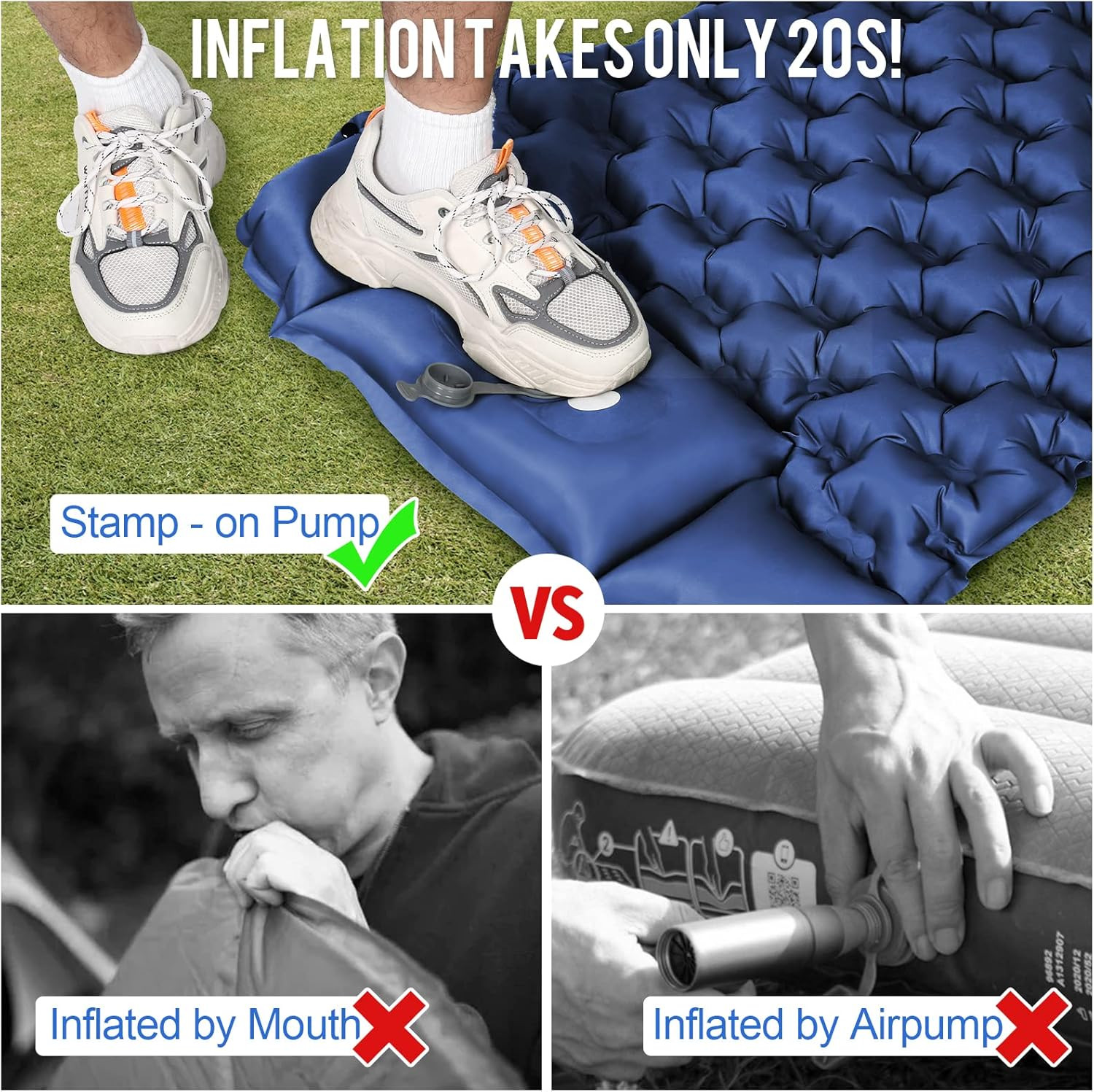 Sleeping Pad, Ultralight Inflatable Sleeping Pad for Camping, Built-In Pump, Ult