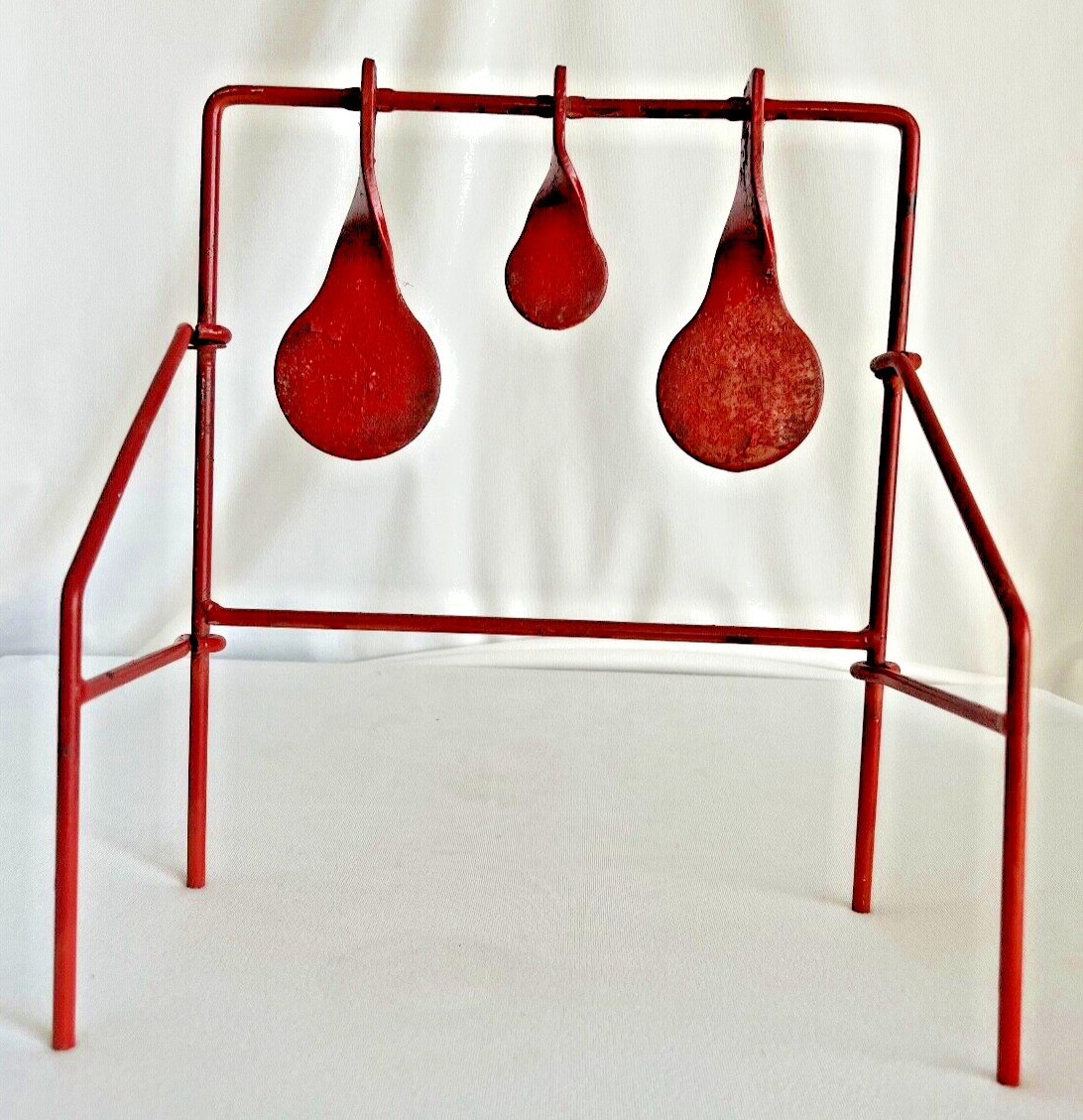 🍋 Vintage Folding Stand 3 Paddle Gong Shooting Gun Portable Target Steel 🍋