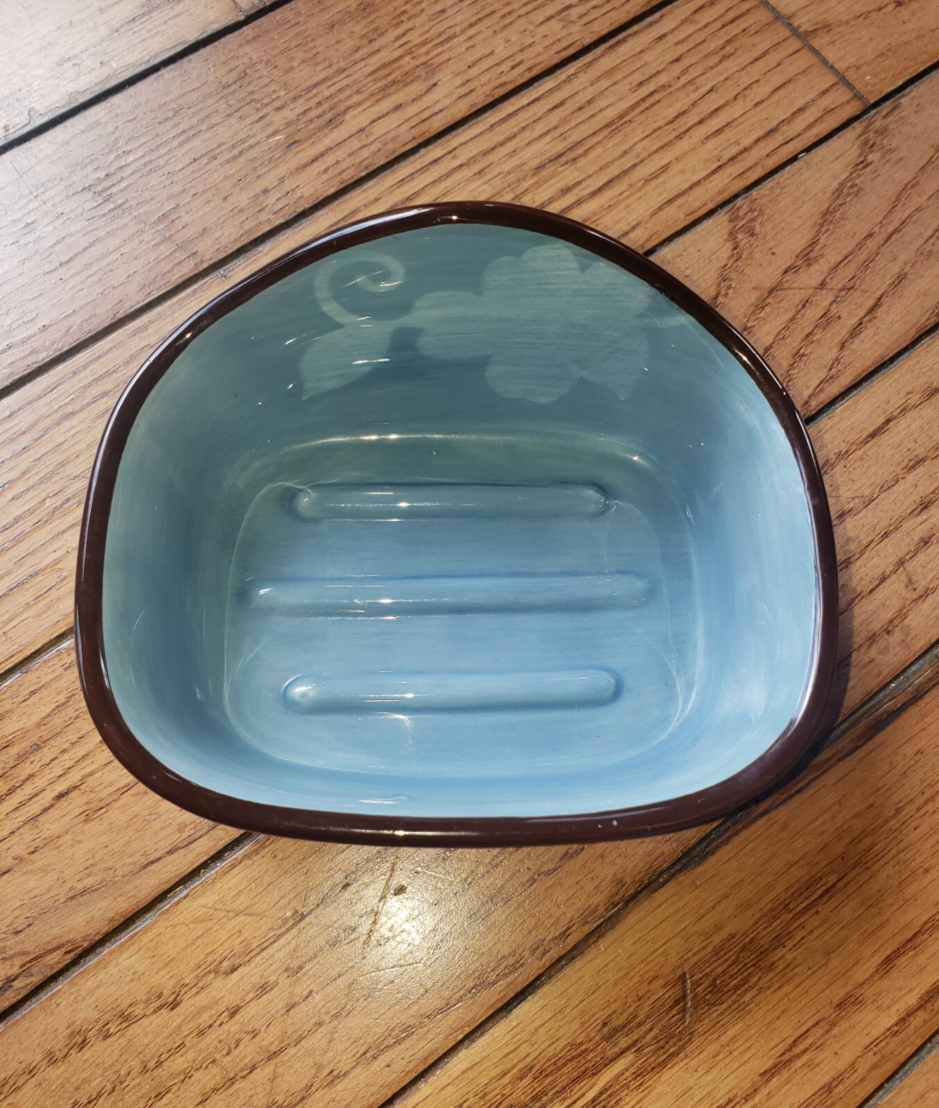 Pfaltzgraff Patio Garden Soap Dish Blue Green Floral HTF RARE
