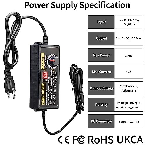 Universal Power Supply Adjustable 3V~12V 12A 144W Variable 144W 3V~12V12A