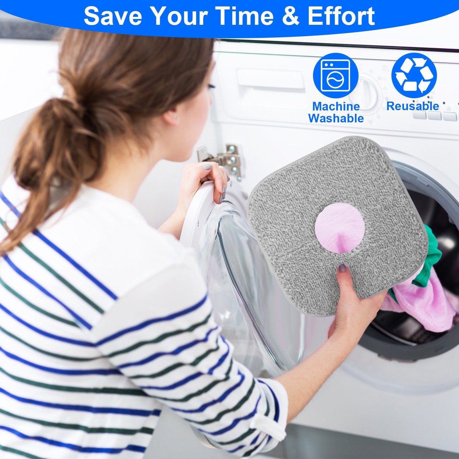 Spin Mop & Bucket System or 4Pcs Square Microfiber Mop Pads Portable Mop Bucket