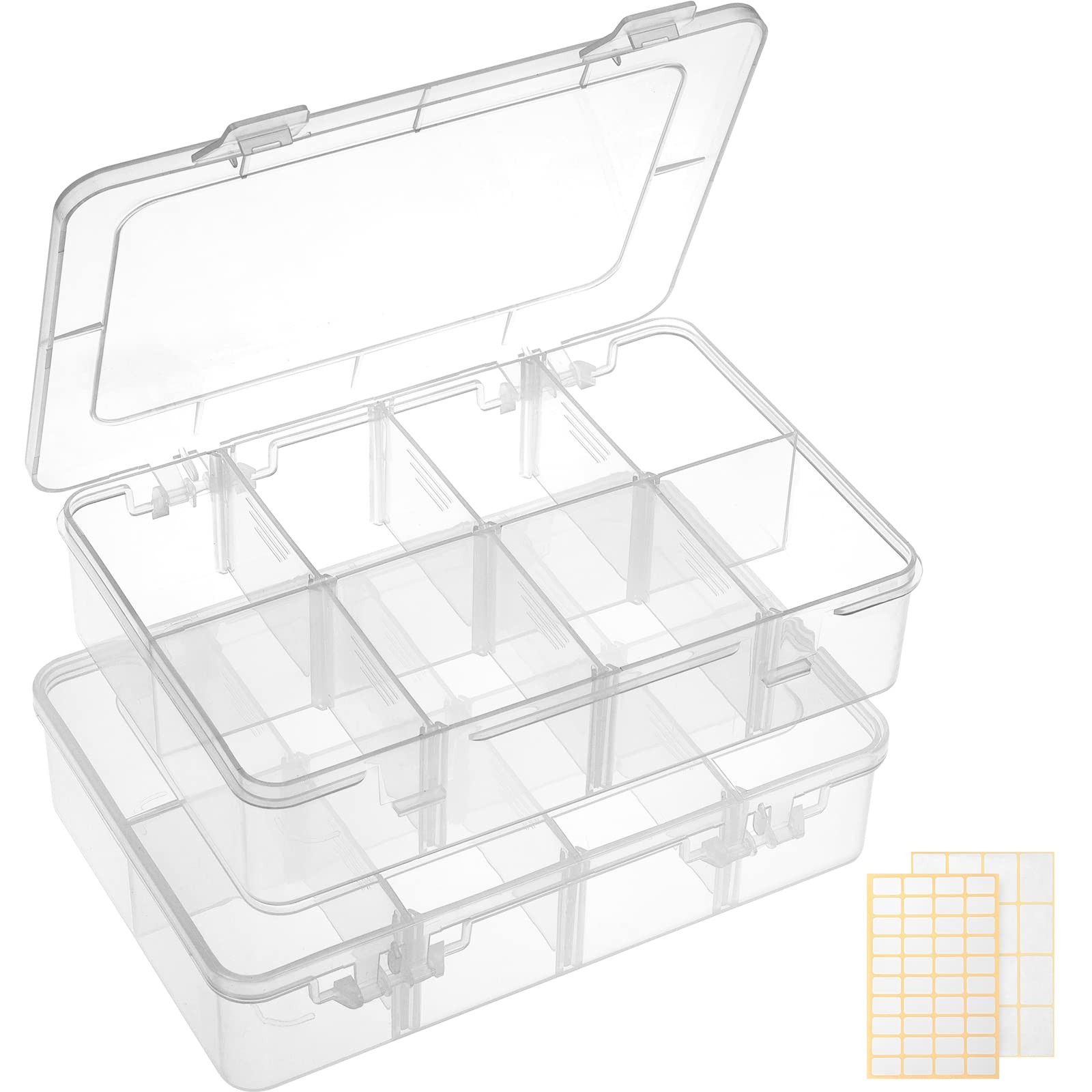 QUEFE 2 Pack 8 Grids Bead Organizers and Storage, Plastic 2pcs, clear