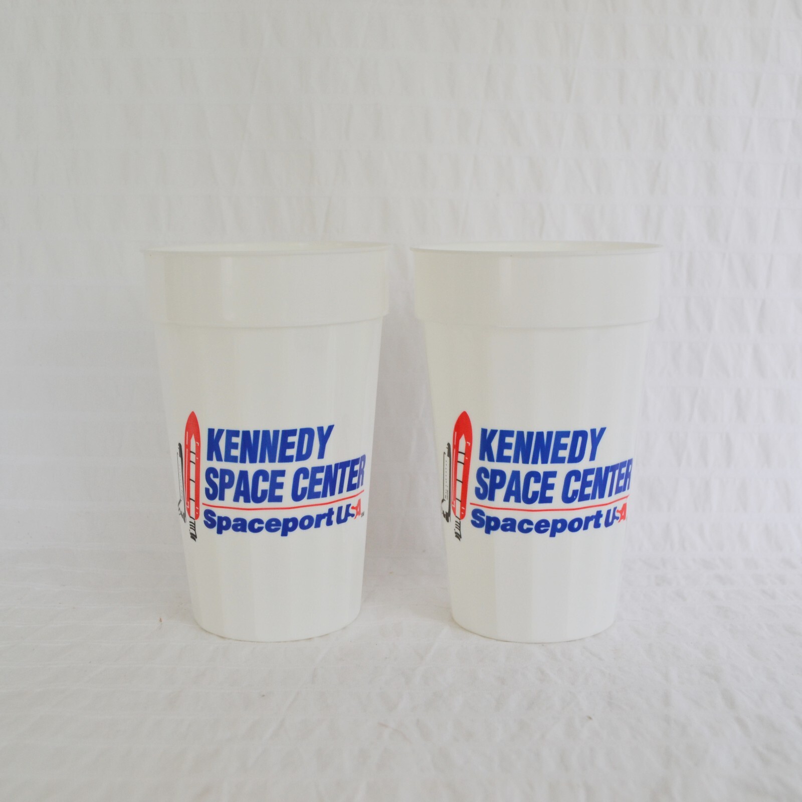 Vintage 1990's Kennedy Space Center Cups x2 Plastic Spaceport USA Packer Plastis