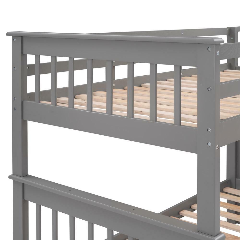 Modern 2 Tiers Twin Design Solid Wood Bed Bunk Beds Ladder Guard Rail Frame New