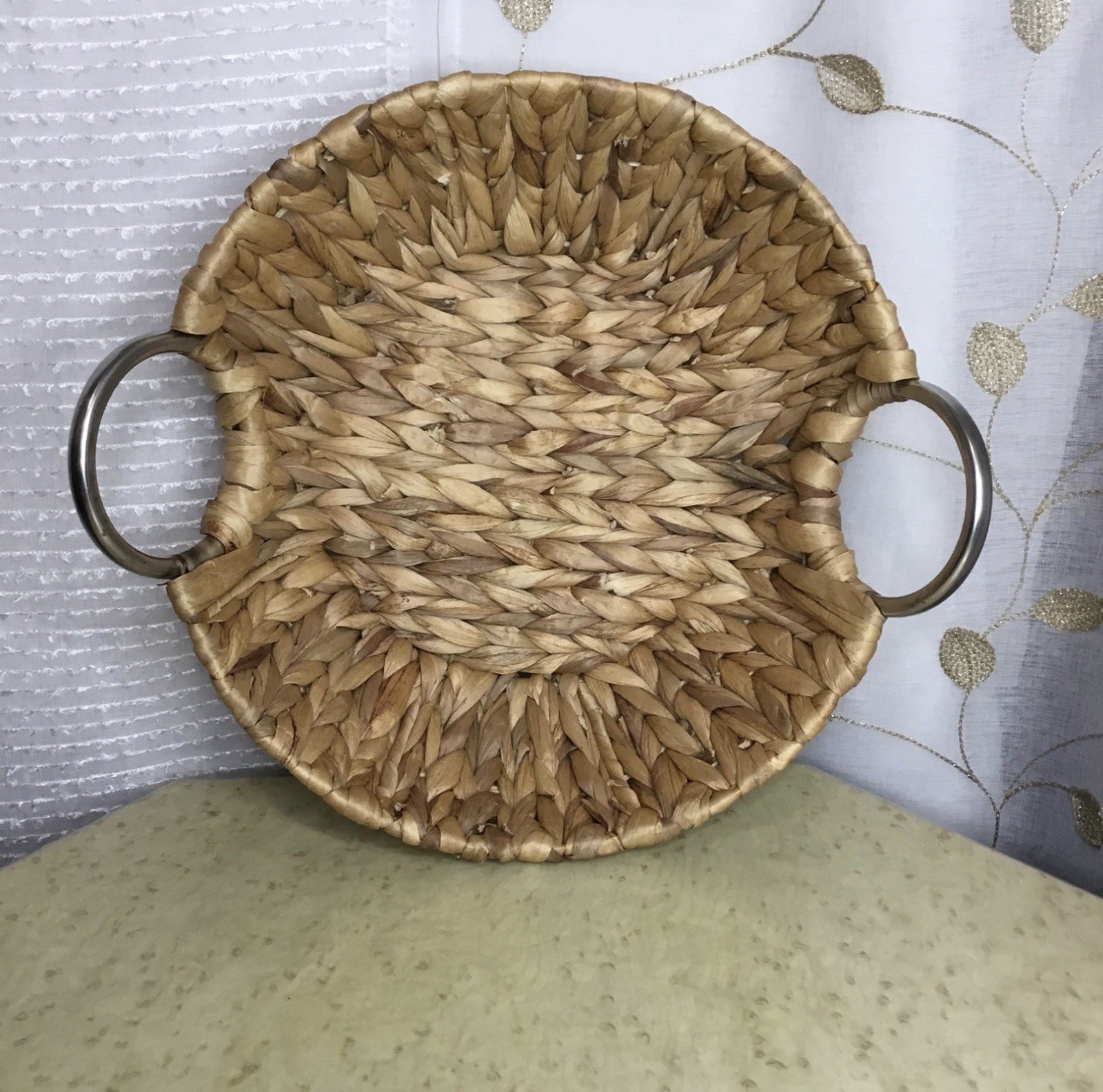 Rustic Woven Basket With Metal Handles Minimalist Earthy Home Decor