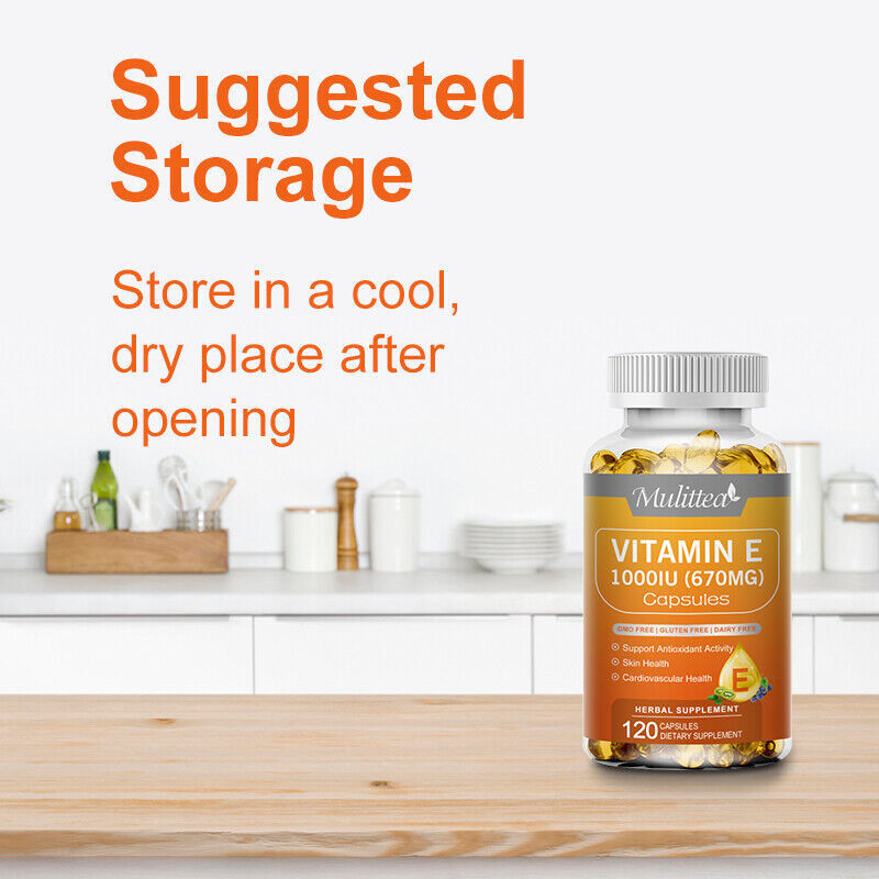 Vitamin E Oil 120 Softgels | Vit E Capsules for Hair Skin Nail Face Health Vegan