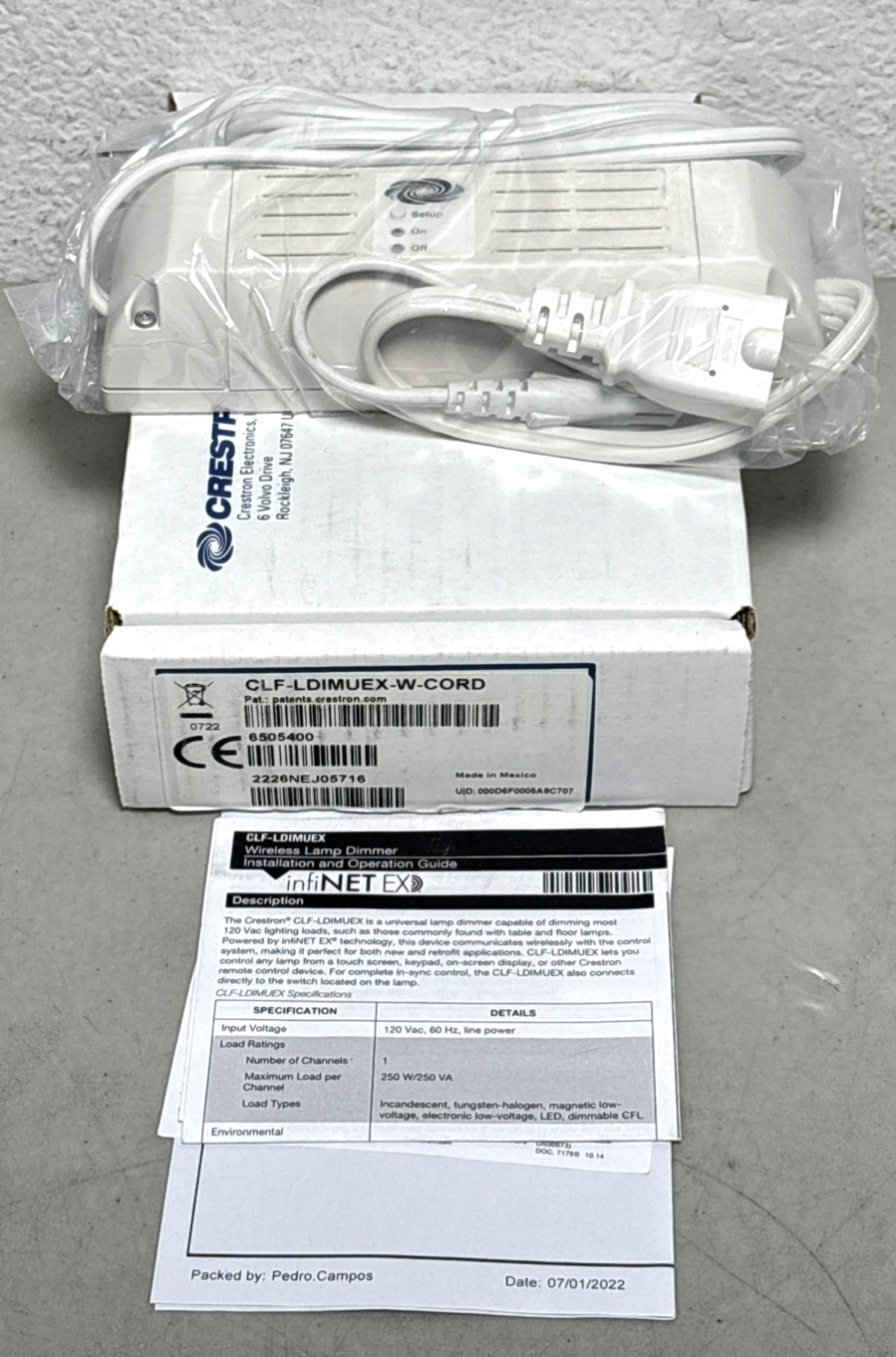 New Crestron CLF-LDIMUEX-W-CORD Wireless Lamp Dimmer 6505400 - NEW IN BOX