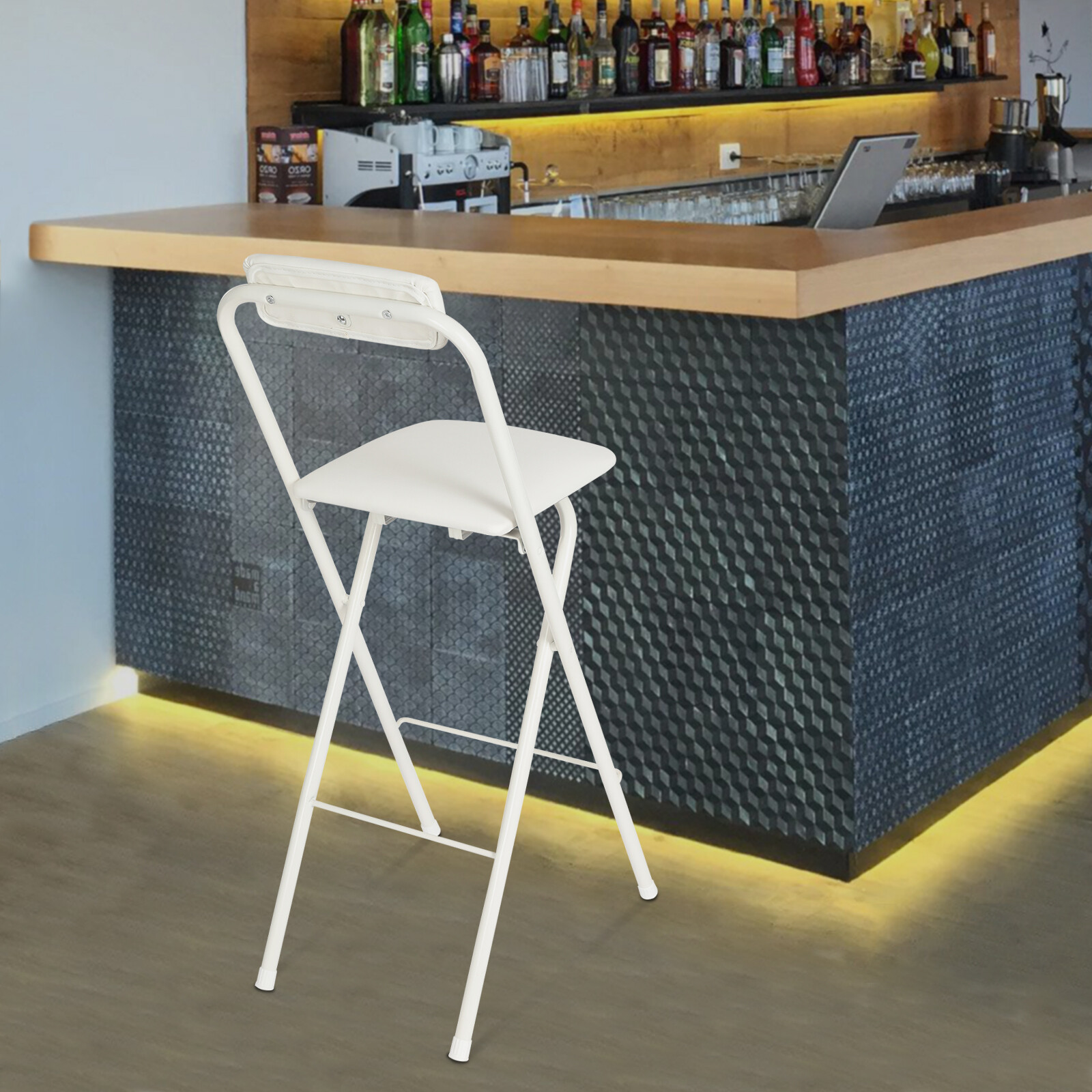 70cm Foldable Bar Chair Freestanding Folding Stool Tall Folding Chair White