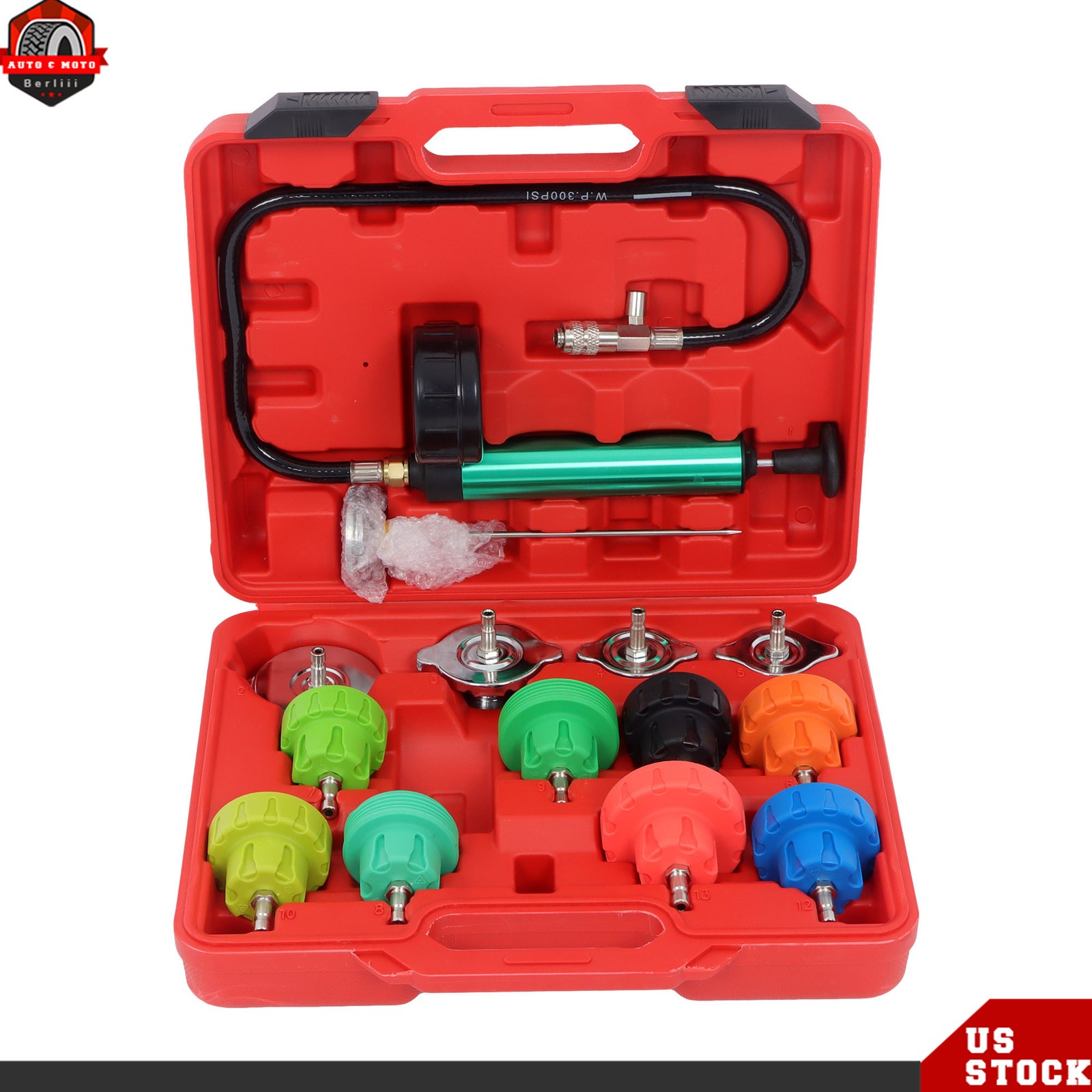 14Pcs Head Gasket Leak Detector Coolant Radiator Pressure Tester Cooling System