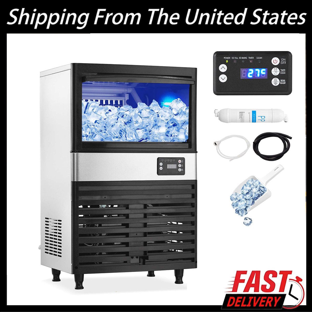 Commercial Ice Maker, Ice Maker Machine with27lbs Storage Bin 150lbs/24 Hours US