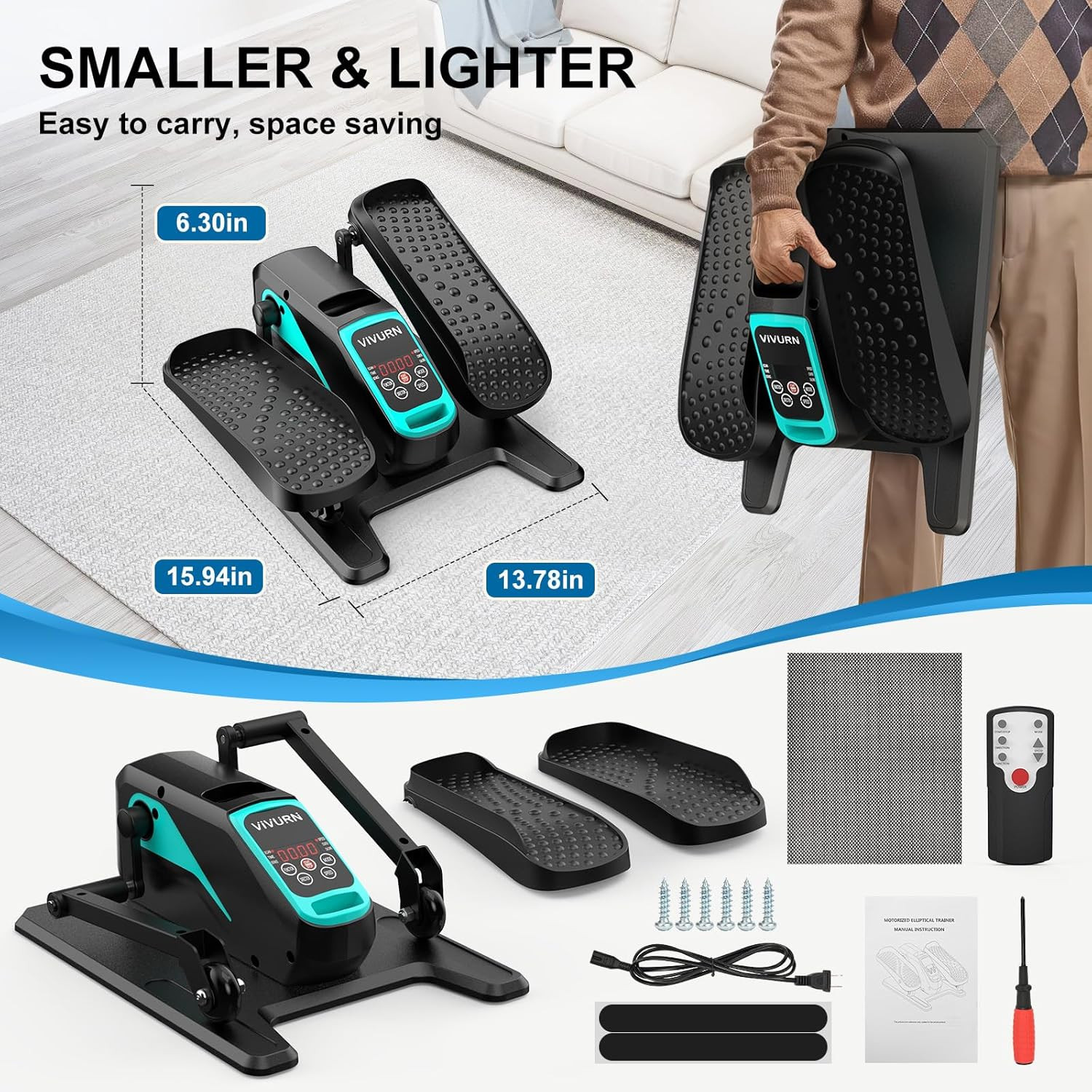 -018 Under Desk Elliptical 12 Speed 5 Modes Mini Motorized Leg Exerciser While S