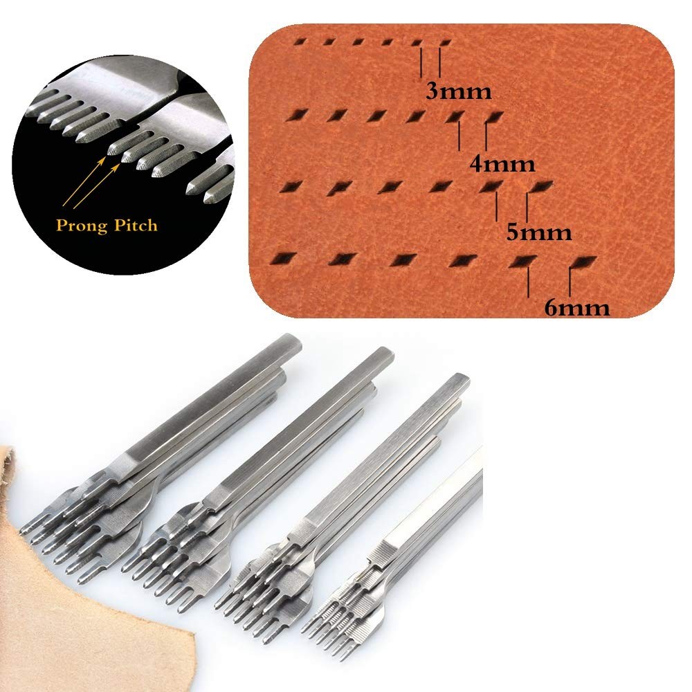 Aiskaer Leather Stitching Punch Set, Diamond Chisel Tools, 4mm 4mm, Silver