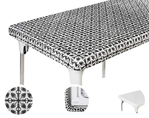 Fitted Plastic Tablecloth Vinyl 34 x 34 in 34" x 34" (Square) Black Patterned
