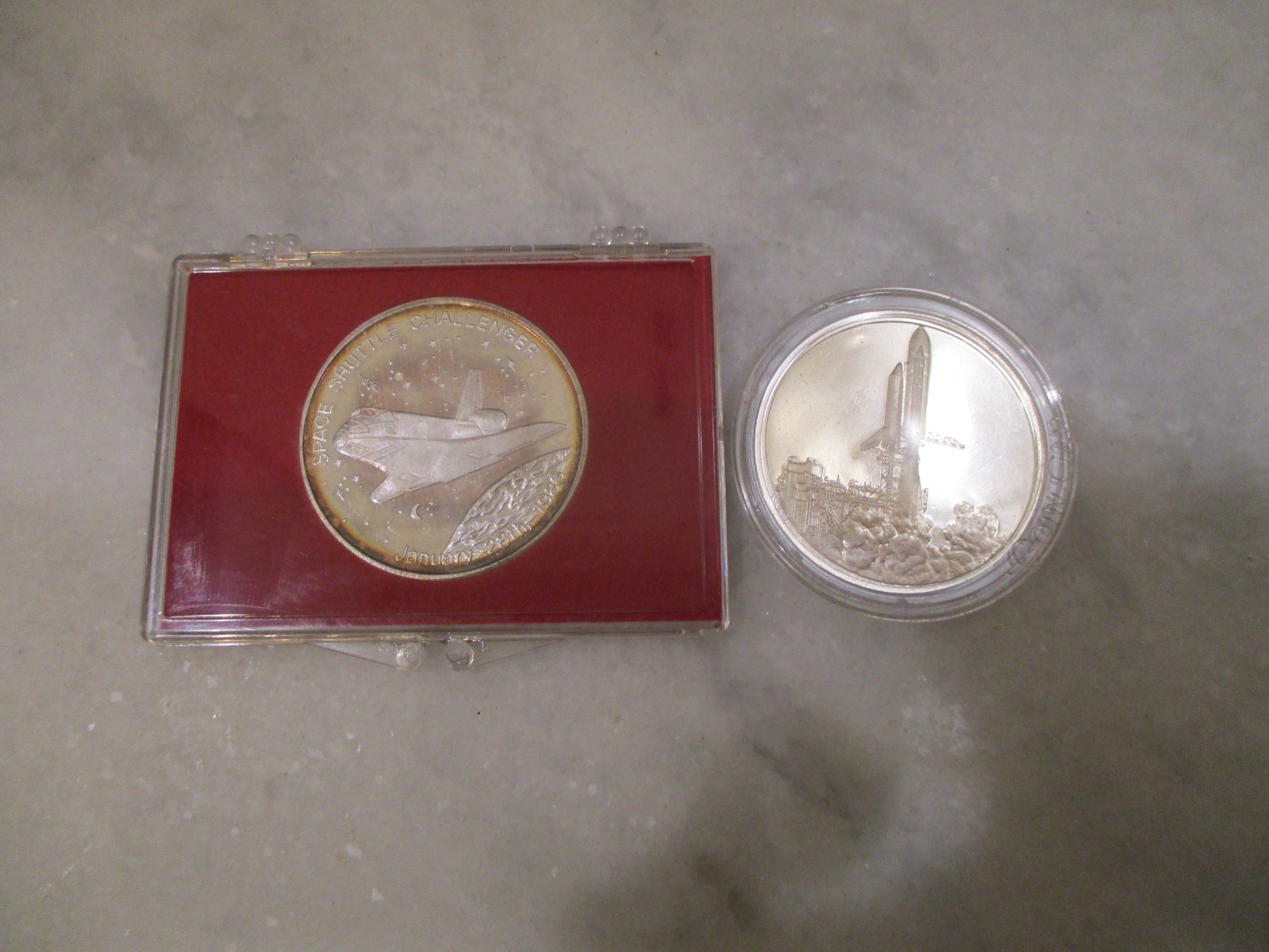NASA SPACE SHUTTLE CHALLENGER SILVER COINS-2 IN MEMORY.999 +RETURN TO SPACE .925