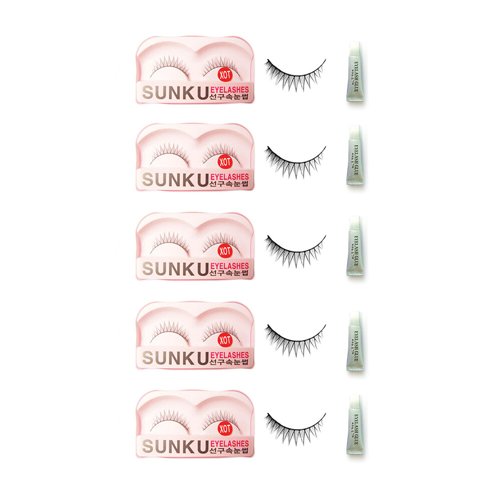 Sunku Eyelash with adhesive (XOT) 5pcs New (USA Free Shipping)