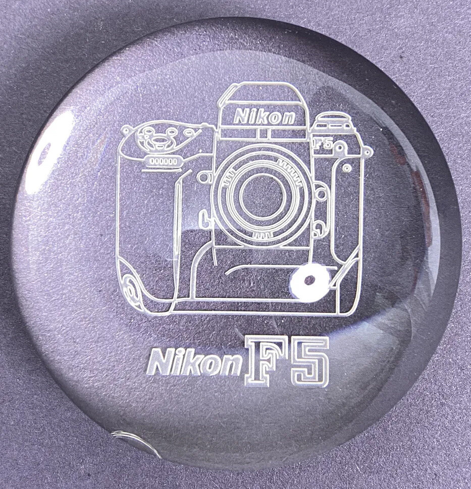 Vintage Nikon F5 35mm SLR Film Camera Promo Paperweight Glass Etched - 2.75”