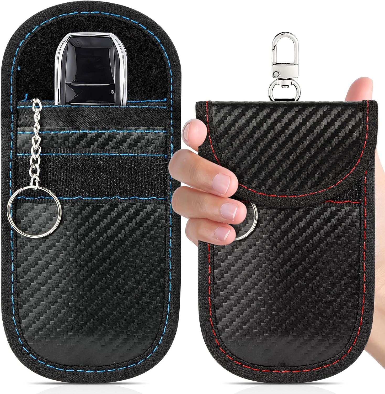 2 Pack Faraday Key Fob Protector Premium Car RFID Medium Red+Blue
