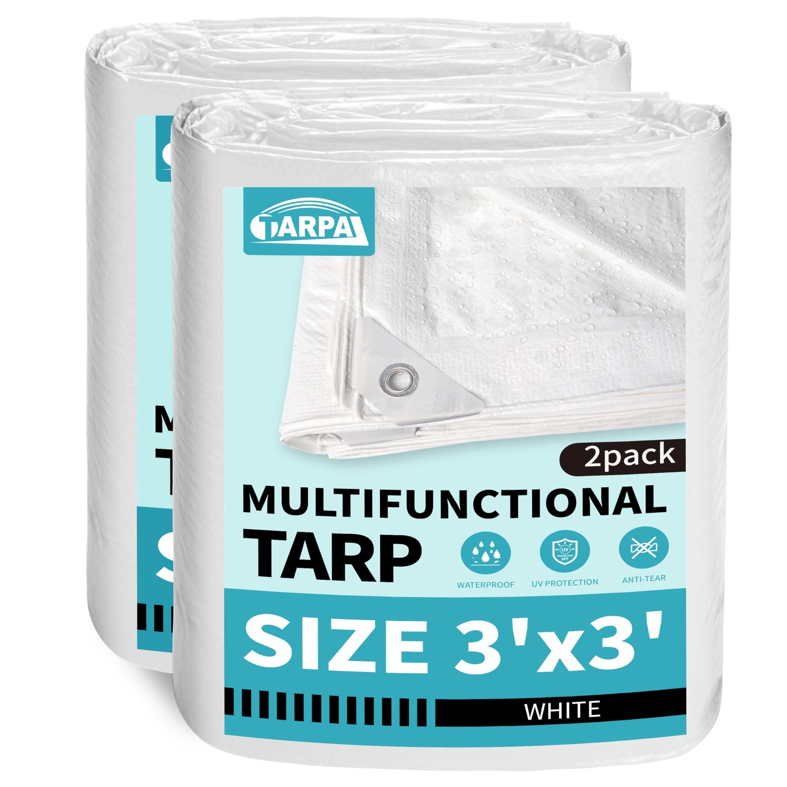 TARPAL 3x3 Feet Small Tarp Waterproof Feet(2-pack)-Finished size, White