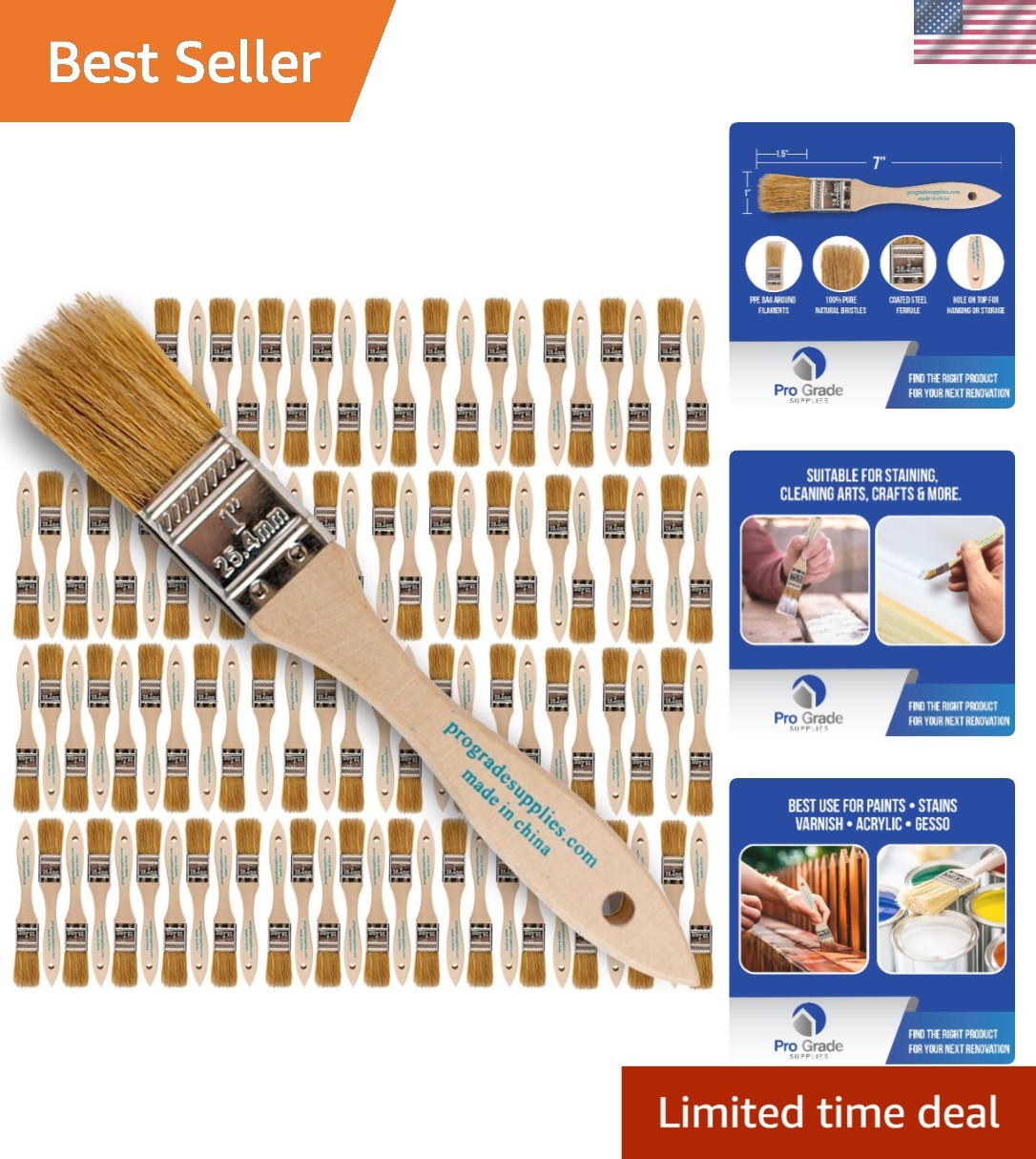 96-Pack 1" Chip Paint Brushes - Natural Bristles for Versatile Use