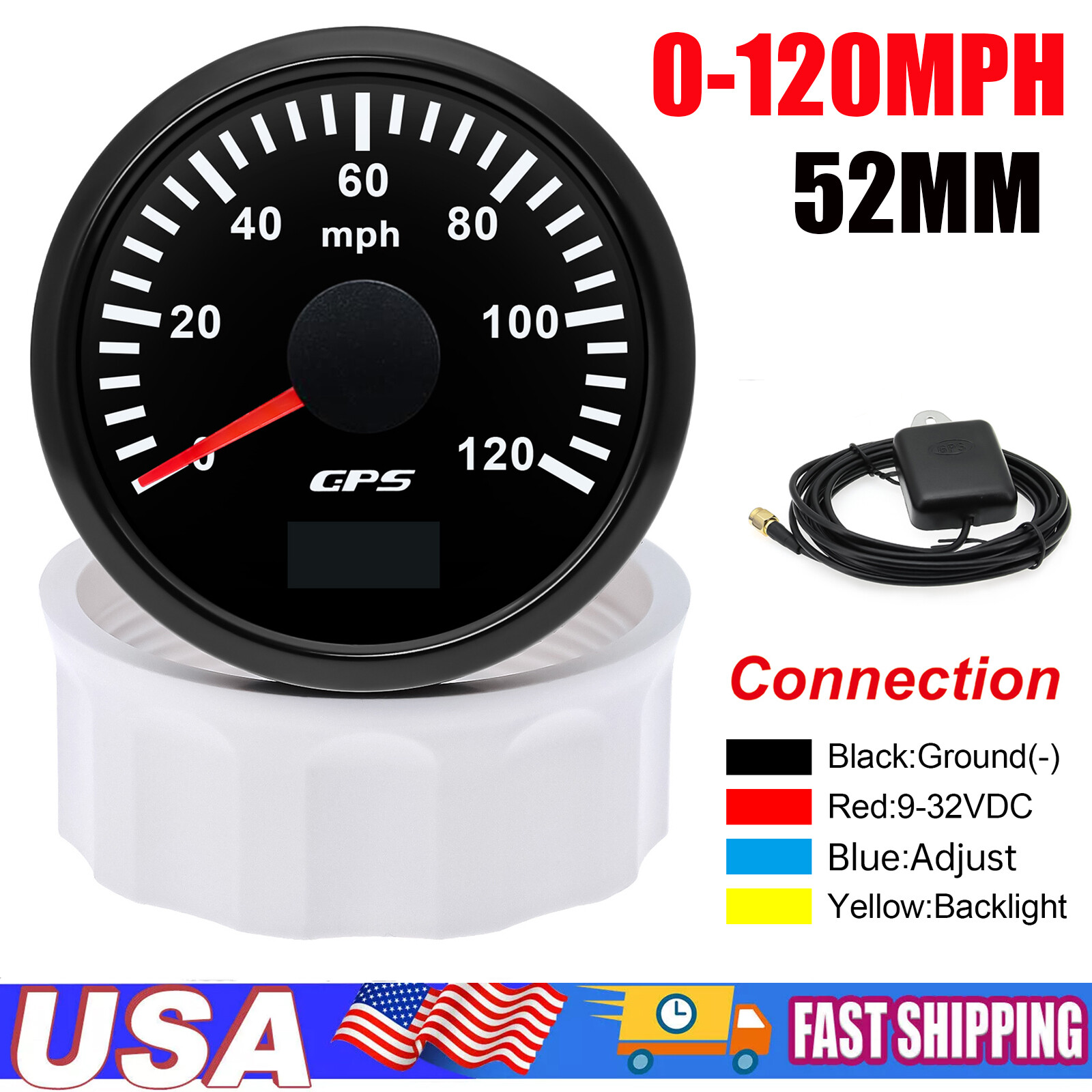 2'' 52MM Digital GPS Speedometer 0-120MPH Gauge Odometer For Car Boat Motorcycle